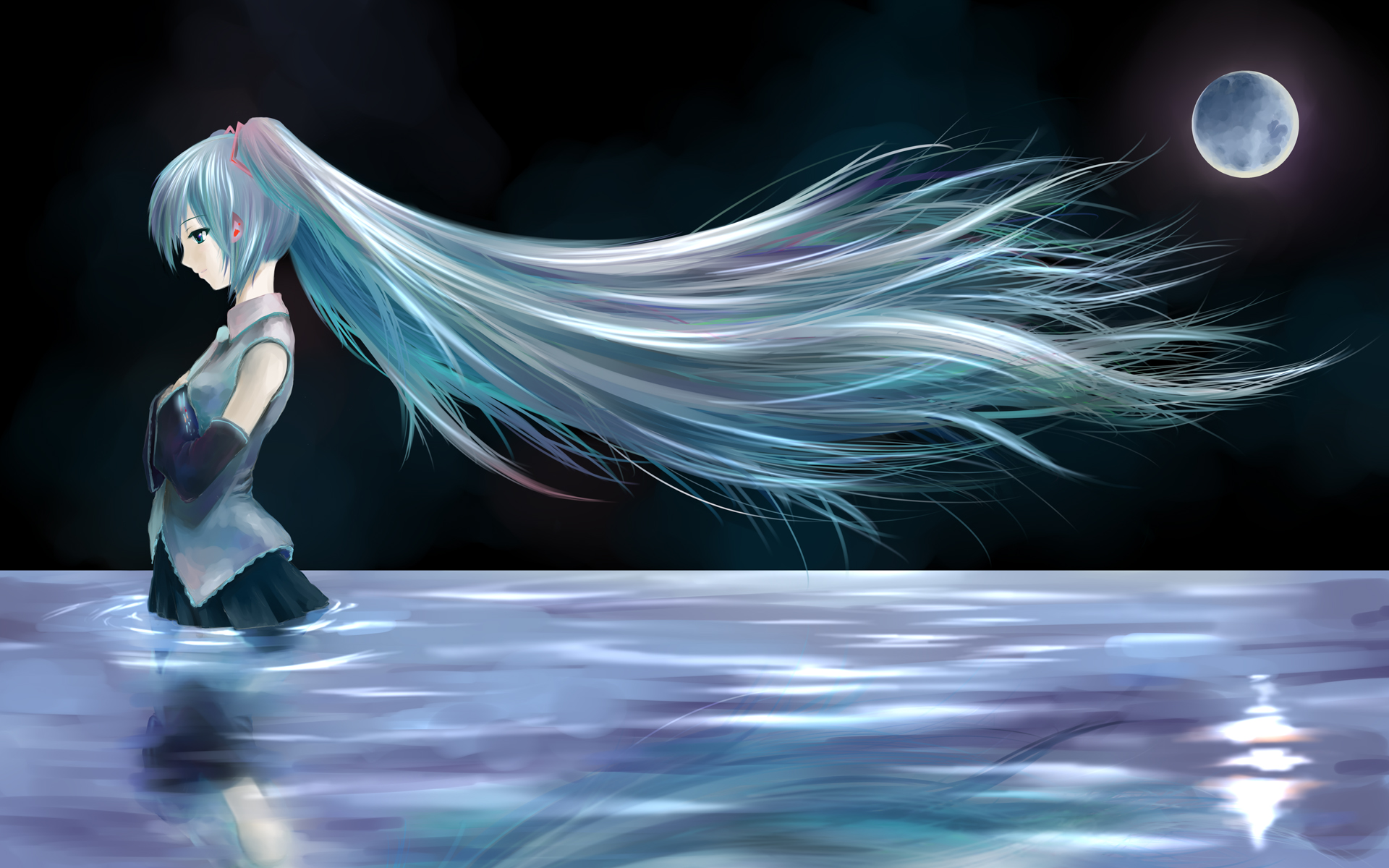 Download mobile wallpaper Vocaloid, Hatsune Miku, Moon, Anime for free.