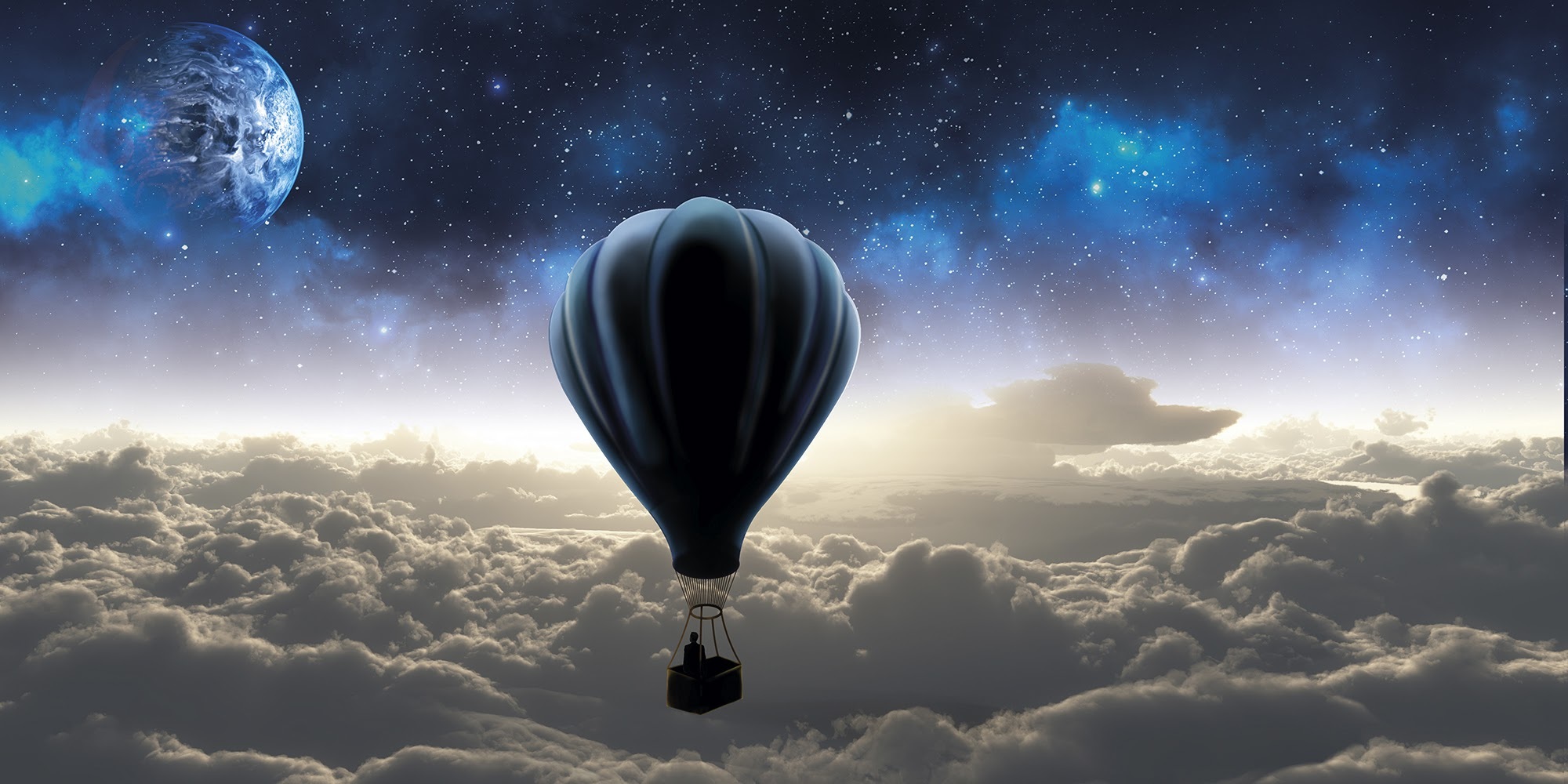 Download mobile wallpaper Fantasy, Moon, Artistic, Cloud, Hot Air Balloon for free.