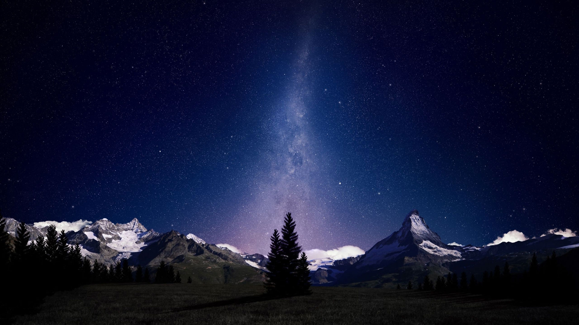 Download mobile wallpaper Landscape, Stars, Night, Mountain, Tree, Earth for free.