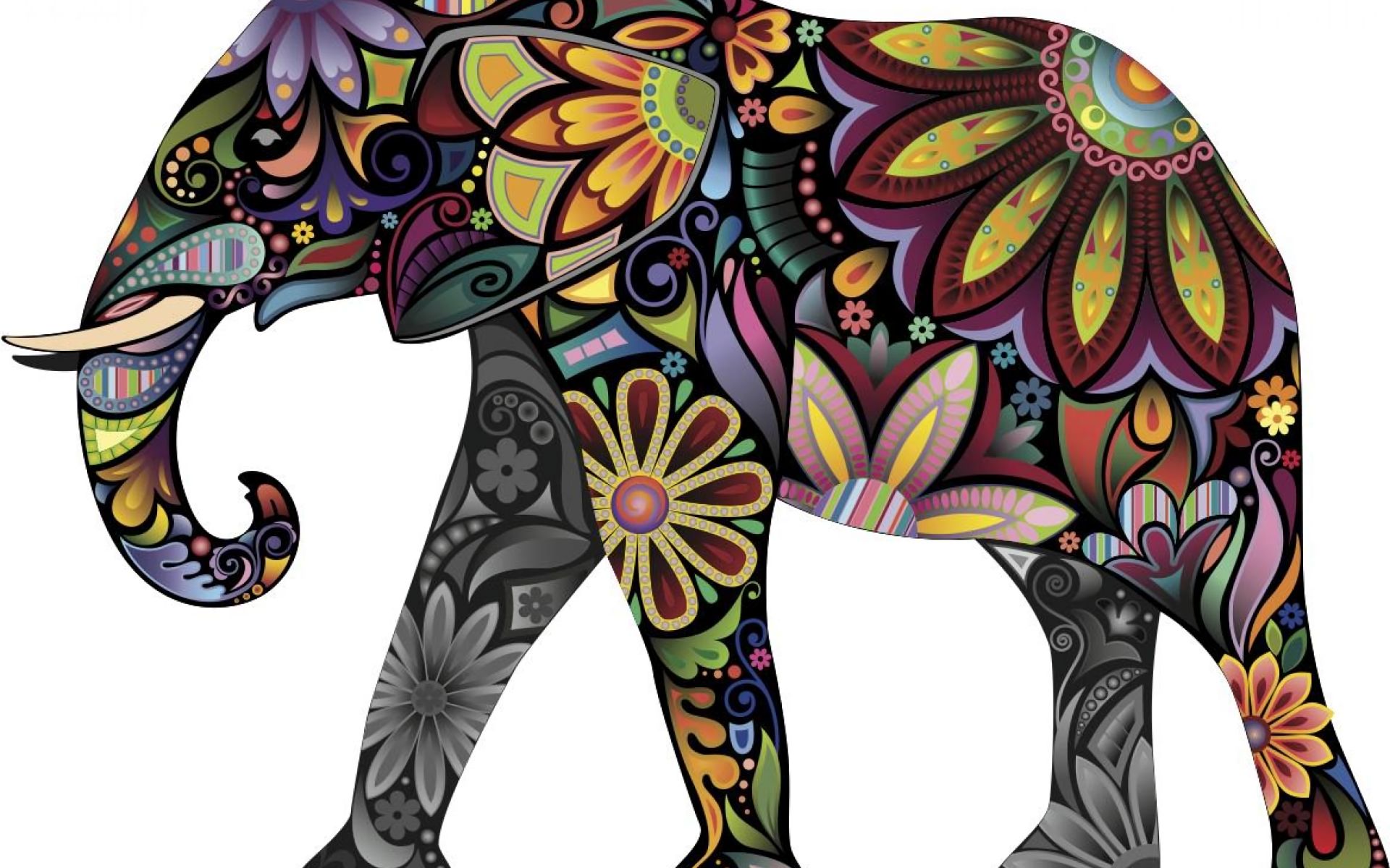 Скачать обои бесплатно Животные, Слоны, Цветок, Цвета, Красочный, Азиатский Слон картинка на рабочий стол ПК