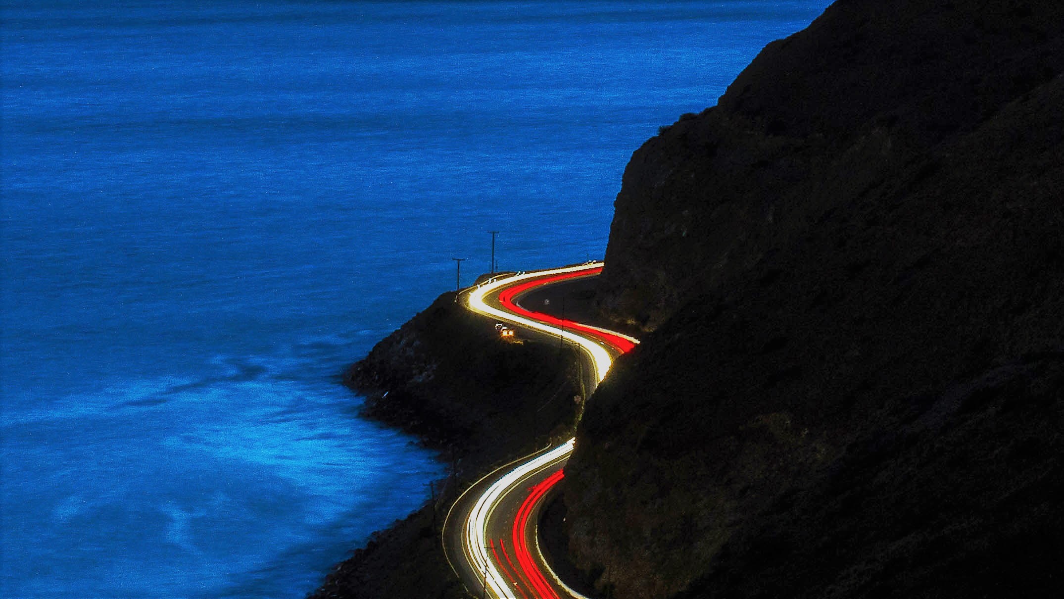 Download mobile wallpaper Sea, Coast, Road, Ocean, Man Made, Time Lapse for free.