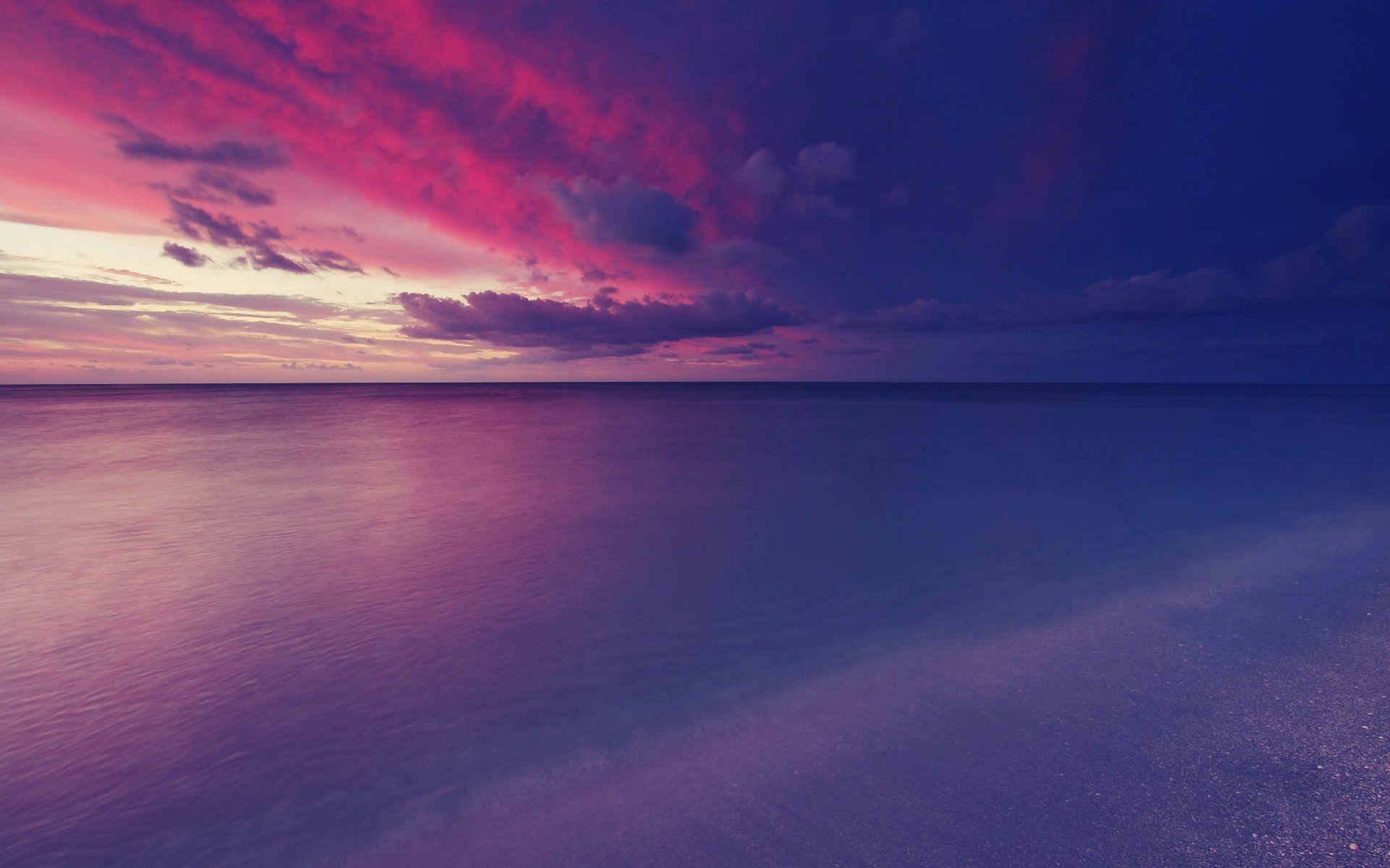 Download mobile wallpaper Sunset, Sky, Sea, Horizon, Ocean, Earth, Purple for free.