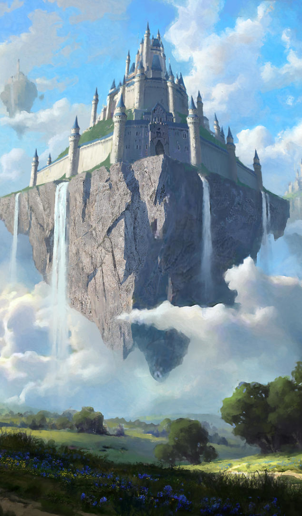 Download mobile wallpaper Landscape, Fantasy, Castles, Waterfall, Castle, Floating Island for free.