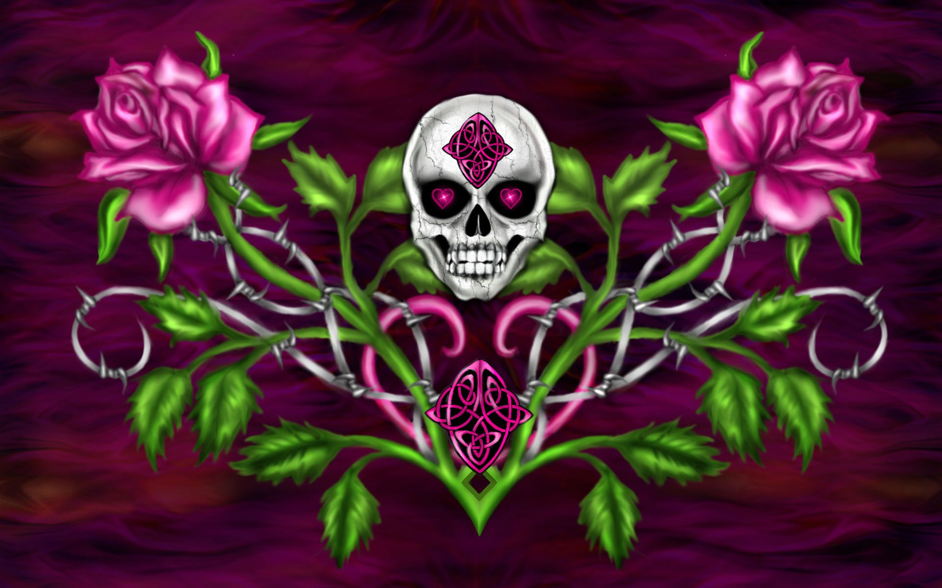 Download mobile wallpaper Dark, Rose, Design, Skull, Pink Flower for free.