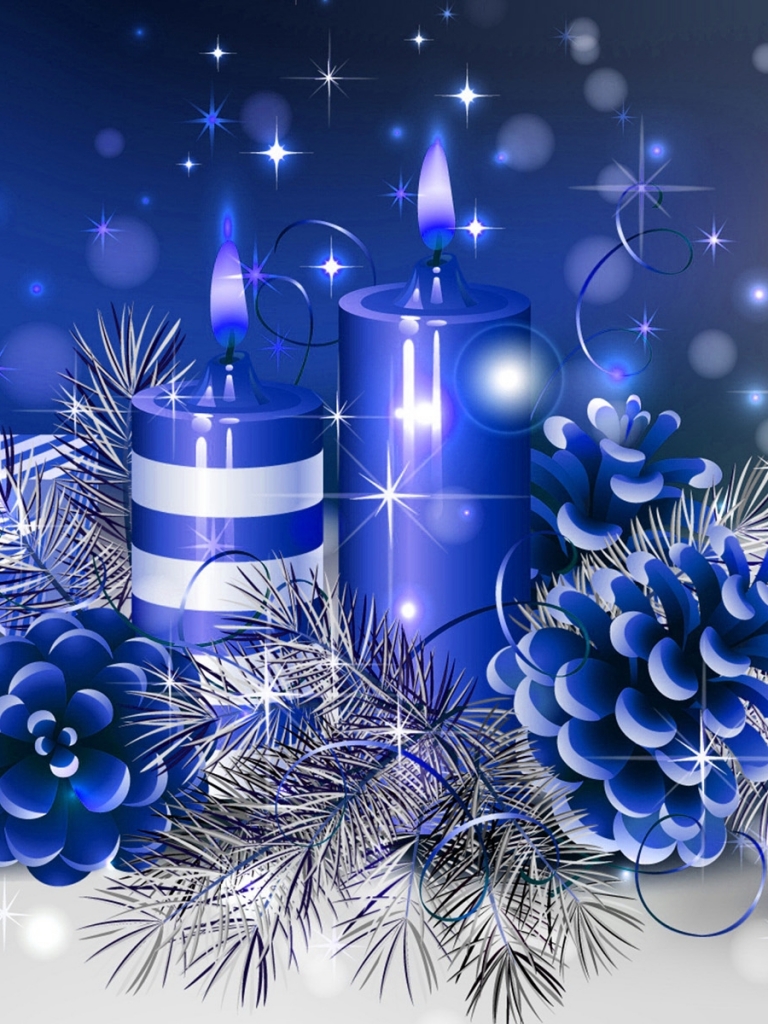 無料モバイル壁紙クリスマス, キャンドル, 青い, 贈り物, クリスマスオーナメント, ホリデーをダウンロードします。