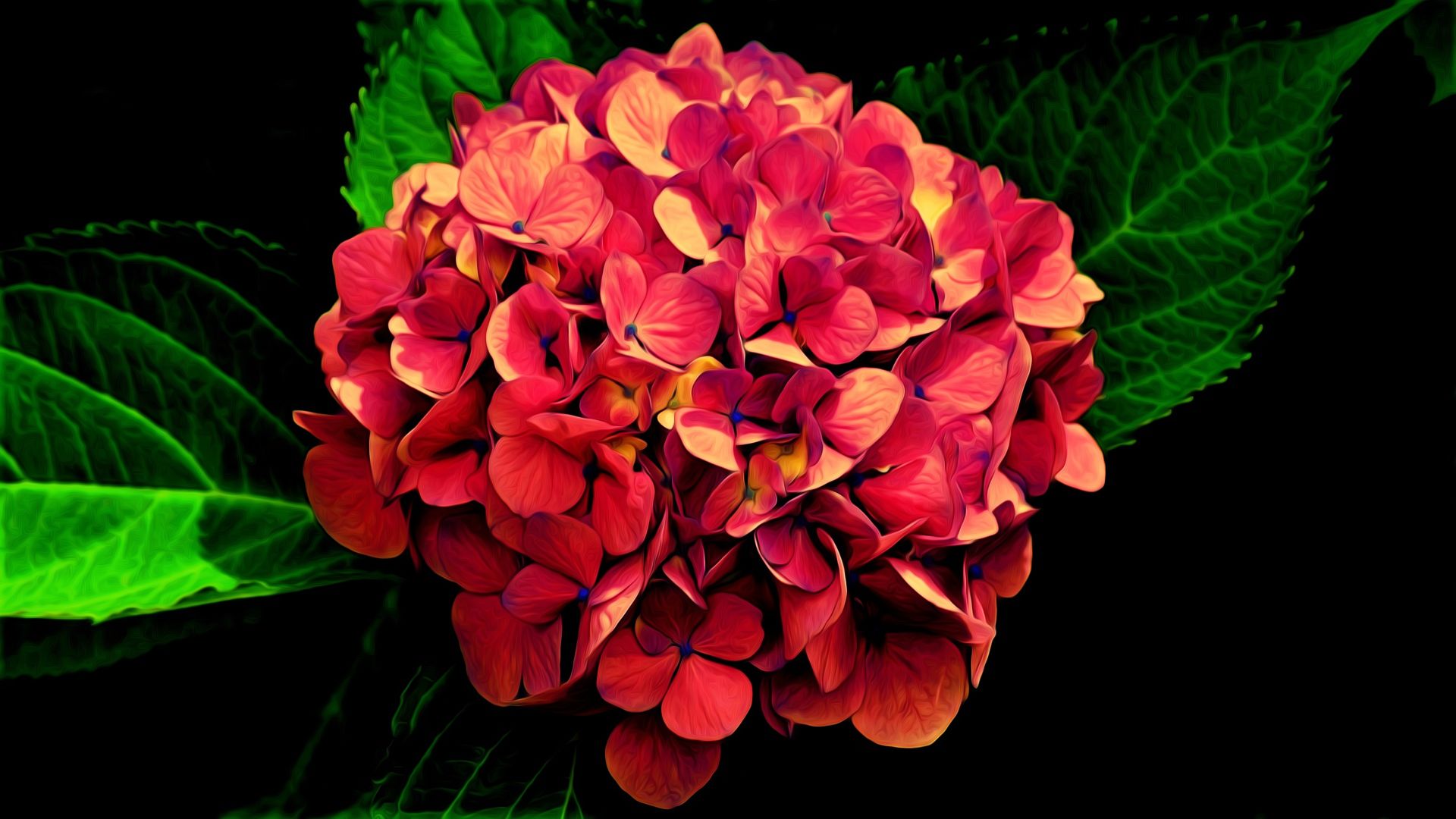 Download mobile wallpaper Nature, Flowers, Flower, Earth, Hydrangea, Red Flower, Oil Painting for free.