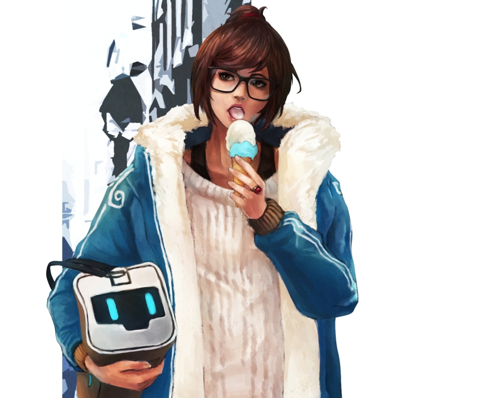 Download mobile wallpaper Glasses, Overwatch, Brown Eyes, Video Game, Brown Hair, Short Hair, Mei (Overwatch) for free.