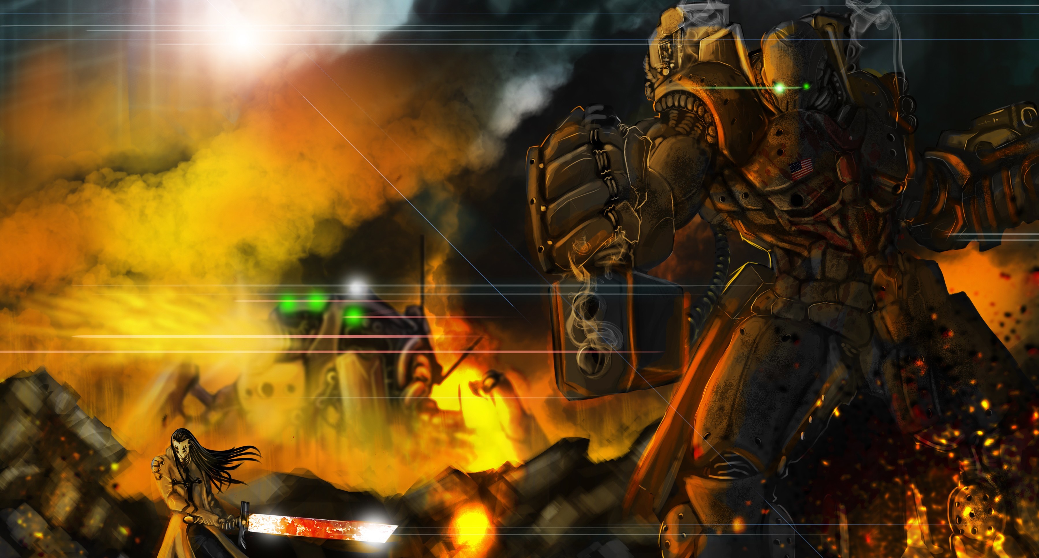 Free download wallpaper Weapon, Robot, Warrior, Sci Fi, Battle, Sword on your PC desktop