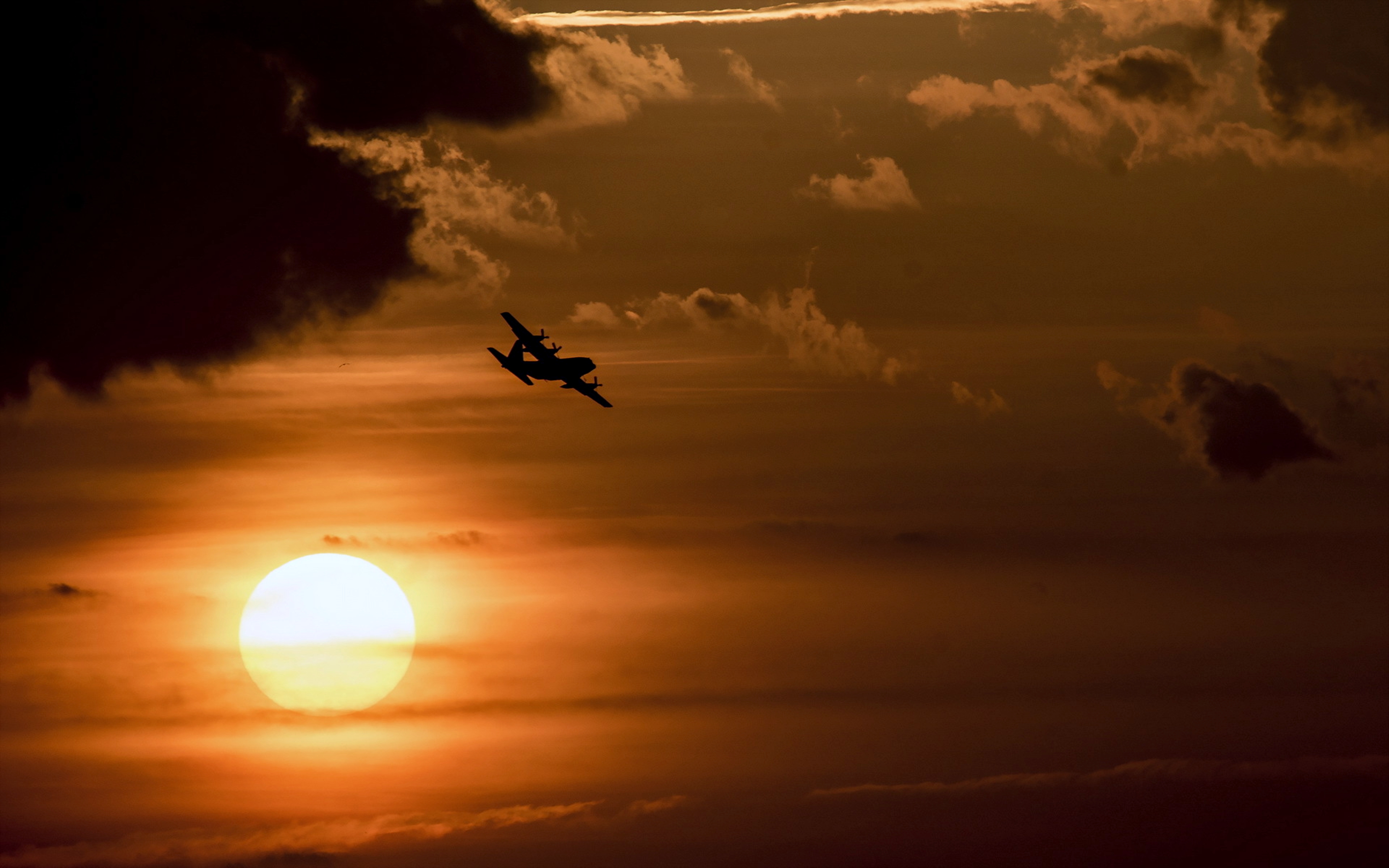 Download mobile wallpaper Landscape, Sunset, Sky, Sun, Airplane, Cloud, Photography for free.