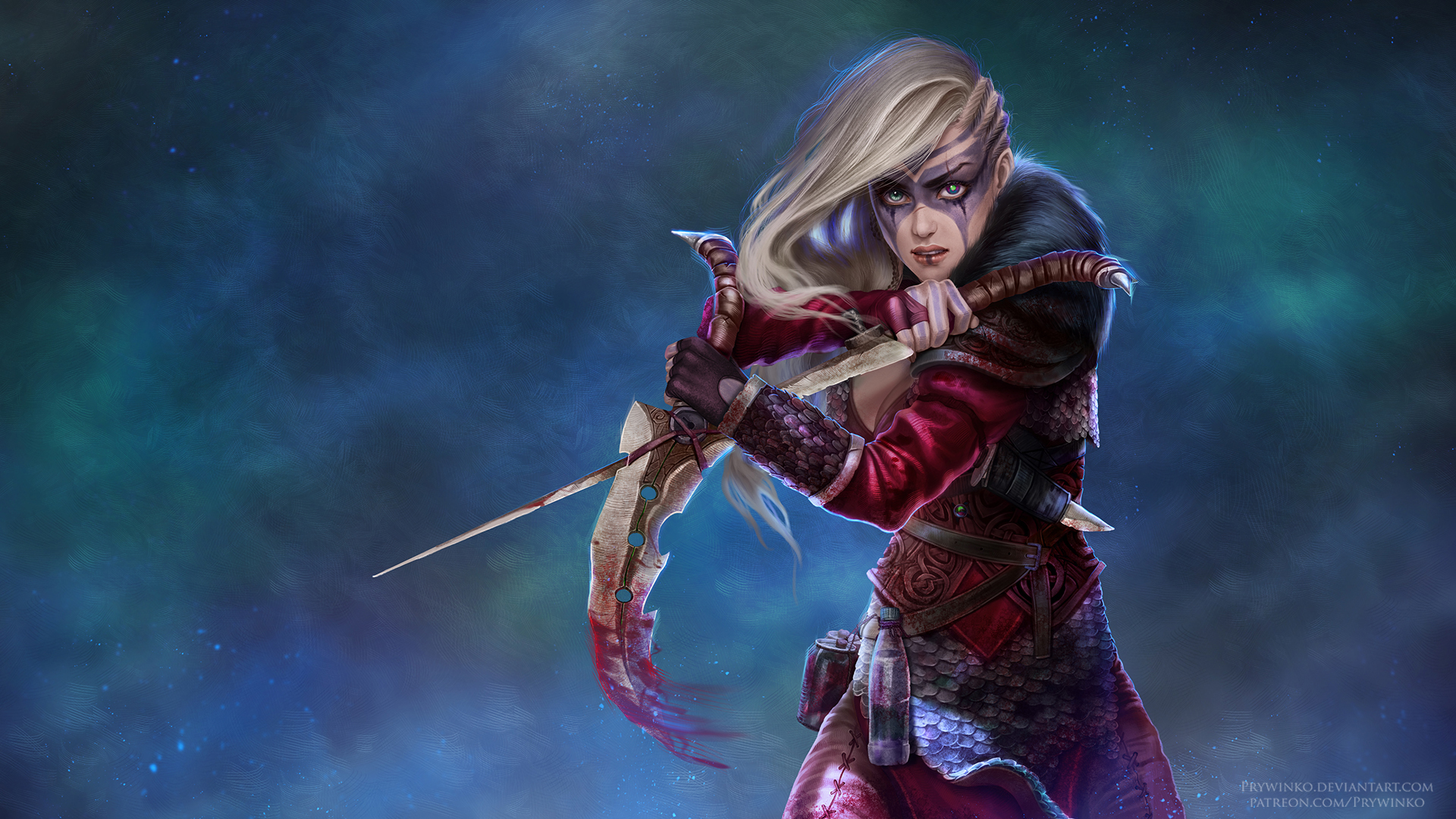 Free download wallpaper Fantasy, Blonde, Heterochromia, Dagger, Woman Warrior, Viking on your PC desktop