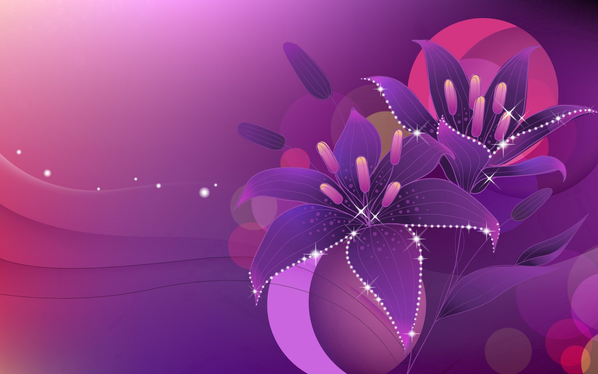 lilac, vector, flowers, shine, brilliance, lily 2160p