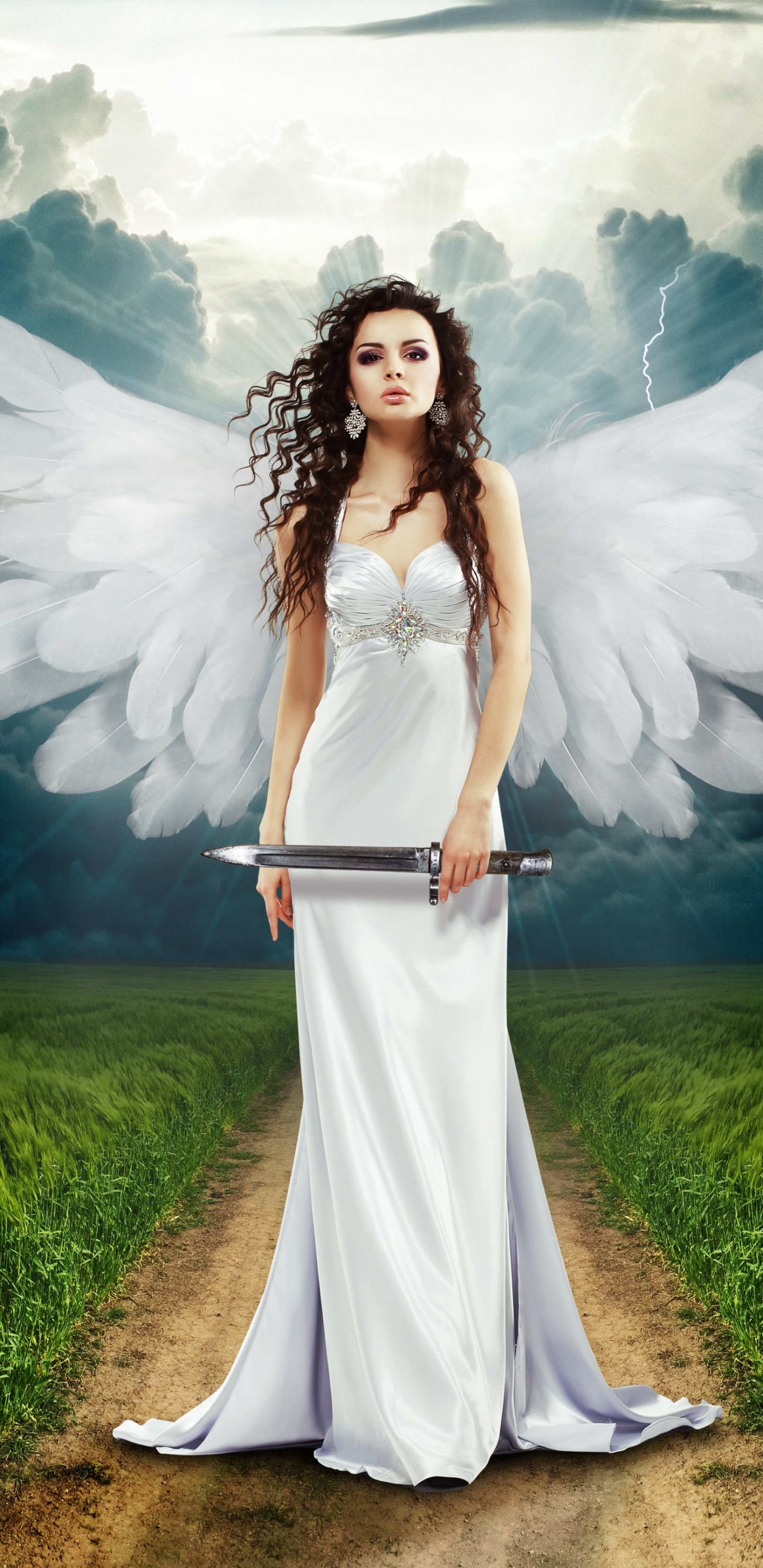 Download mobile wallpaper Fantasy, Wings, Angel, Long Hair for free.