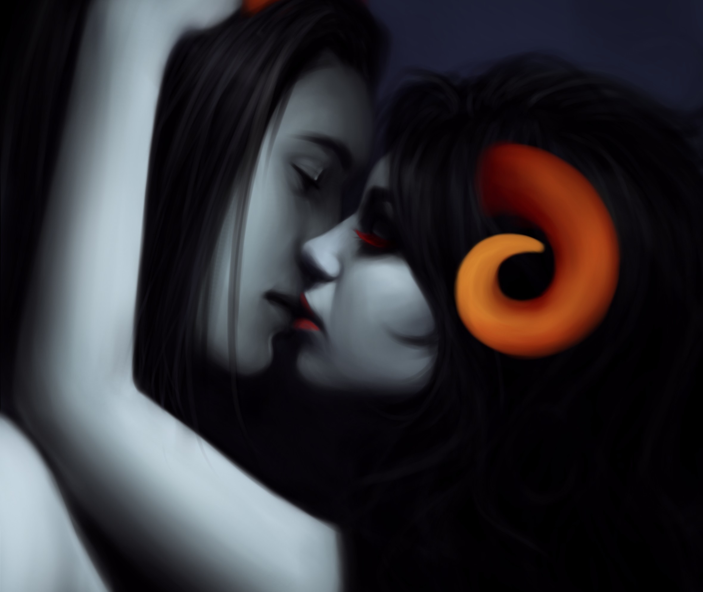 Laden Sie das Fantasie, Liebe, Paar, Kuss, Hörner, Dämon-Bild kostenlos auf Ihren PC-Desktop herunter