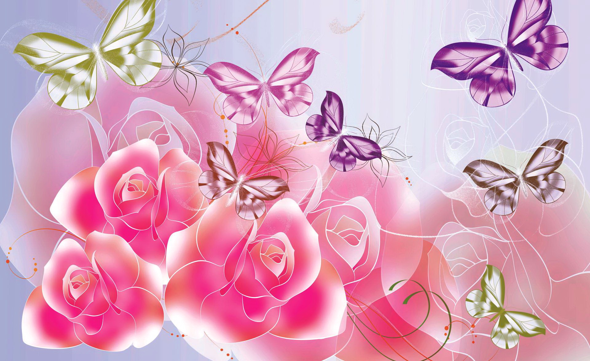 Handy-Wallpaper Schmetterlinge, Rosa, Blume, Rose, Künstlerisch kostenlos herunterladen.