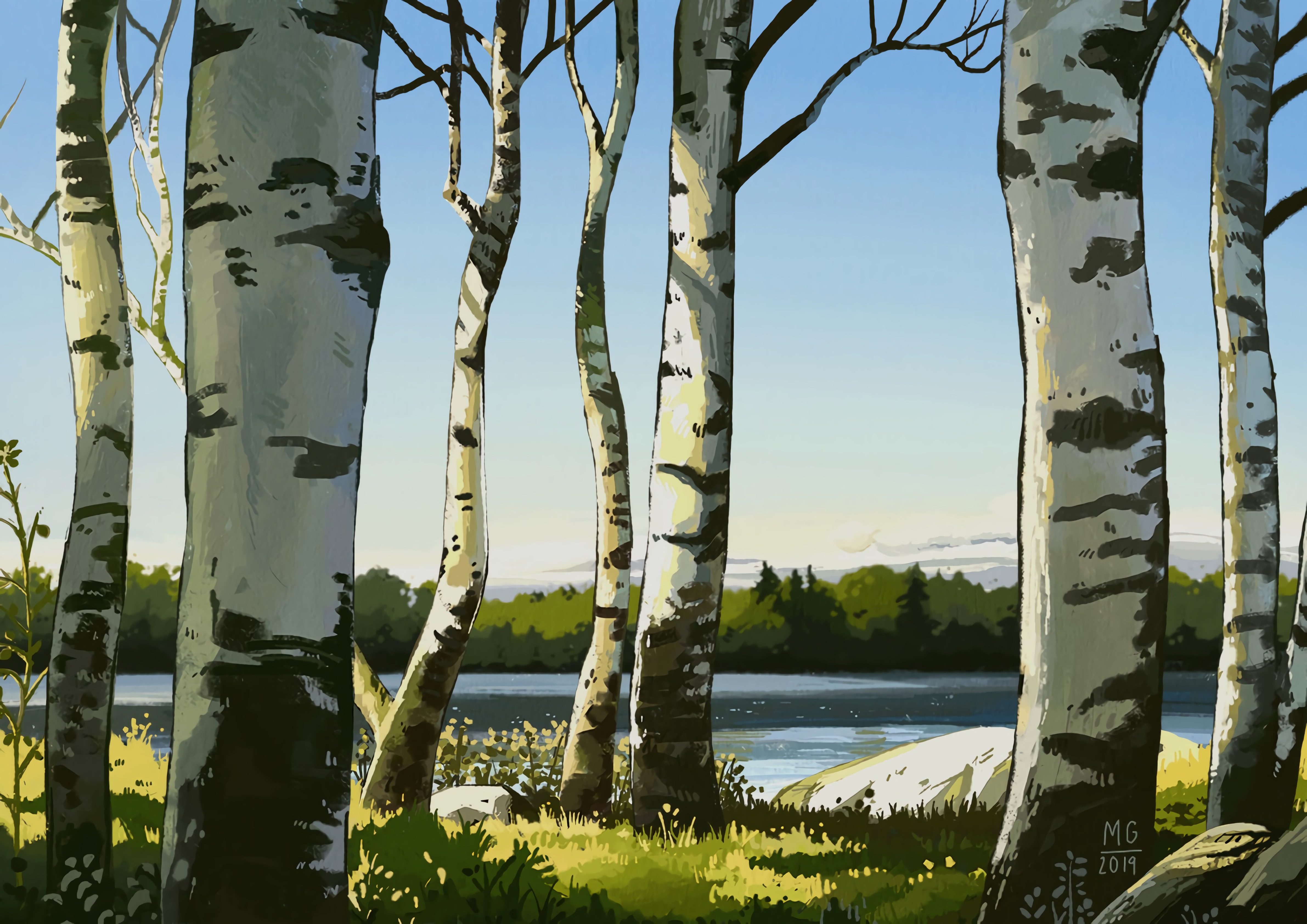 Free download wallpaper Trees, Birches, Art on your PC desktop