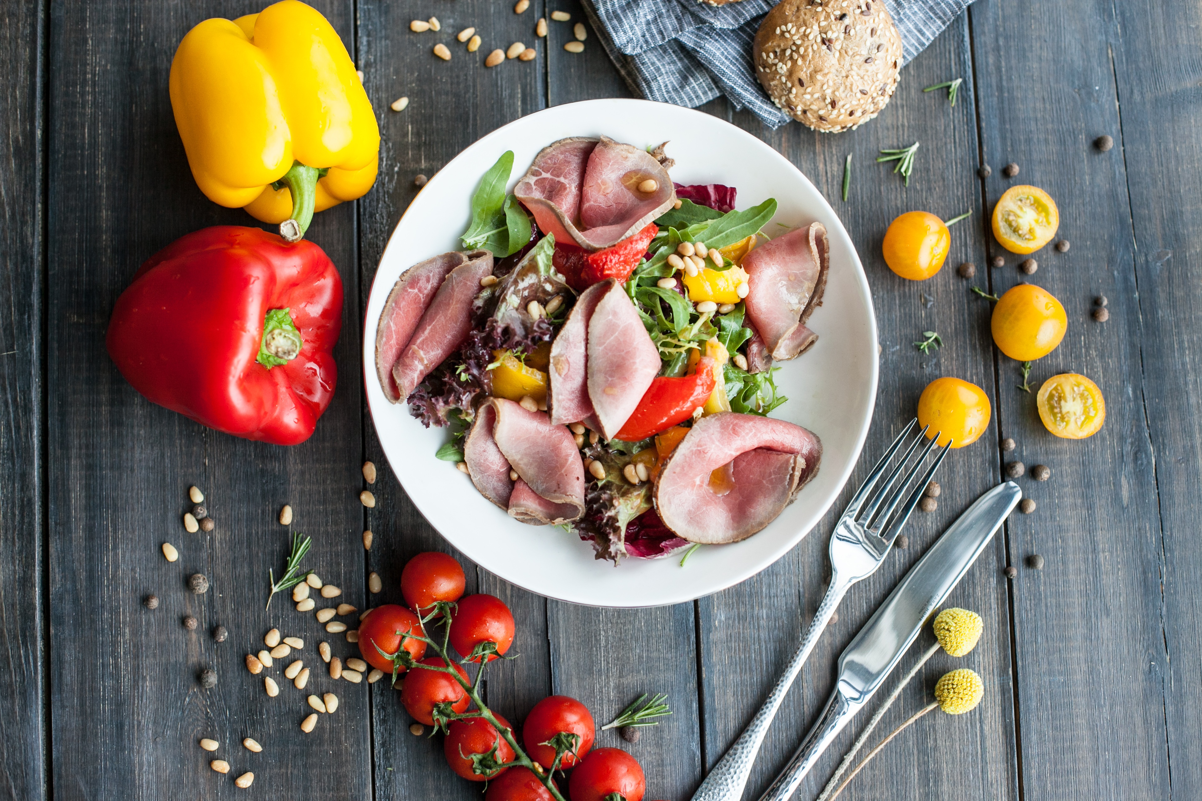 Free download wallpaper Food, Pepper, Still Life, Salad, Tomato on your PC desktop