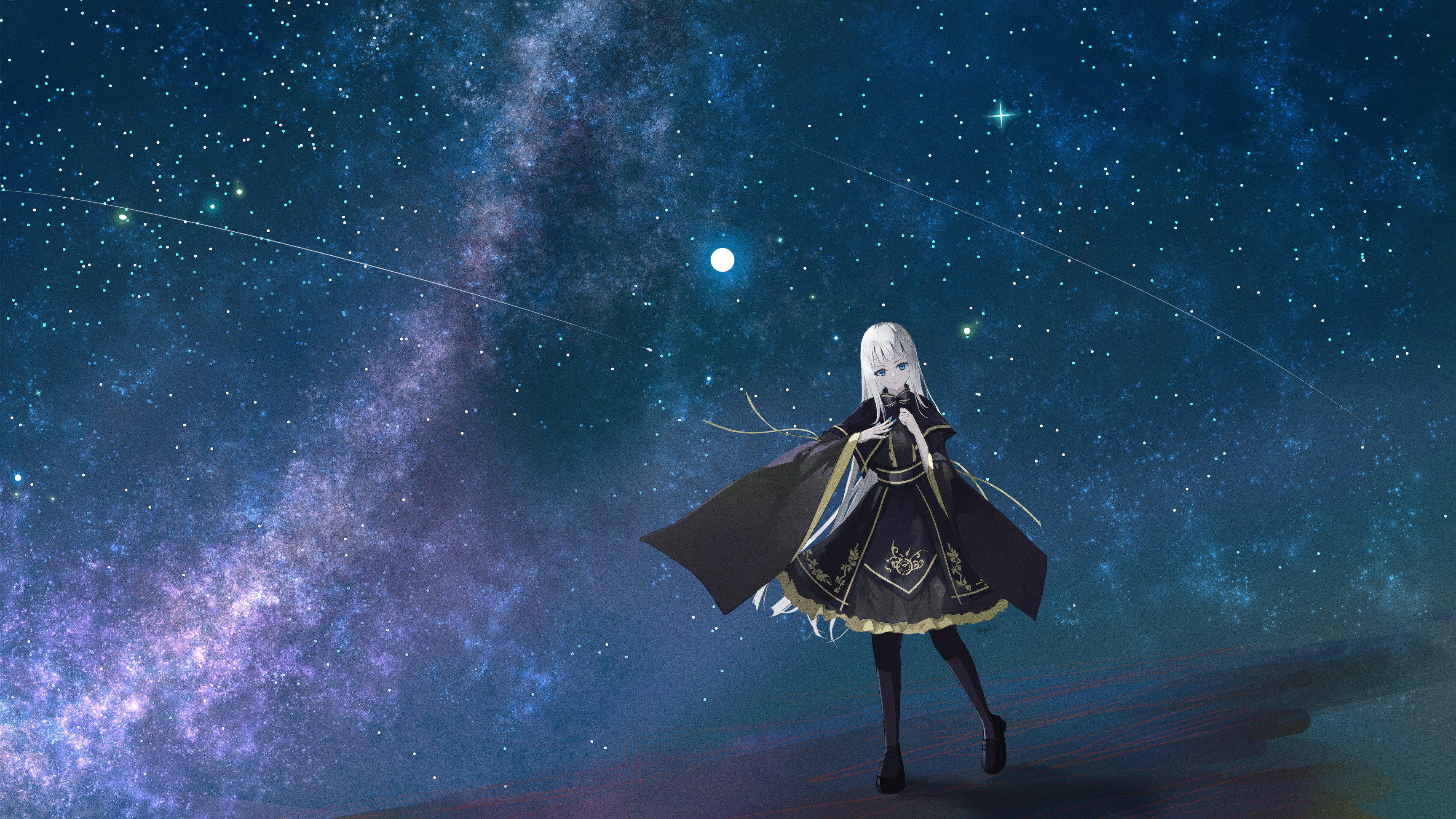 Laden Sie das Mädchen, Animes, Sternenklarer Himmel-Bild kostenlos auf Ihren PC-Desktop herunter