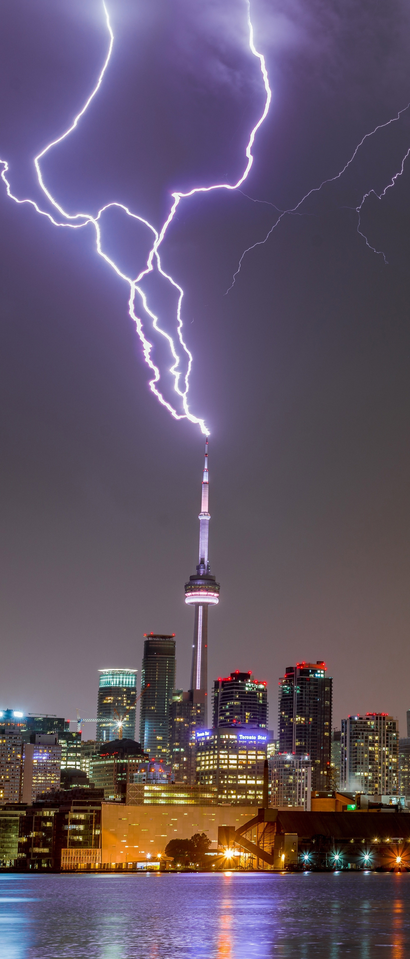 Download mobile wallpaper Cities, Night, Lightning, Skyscraper, Building, Canada, Toronto, Man Made for free.