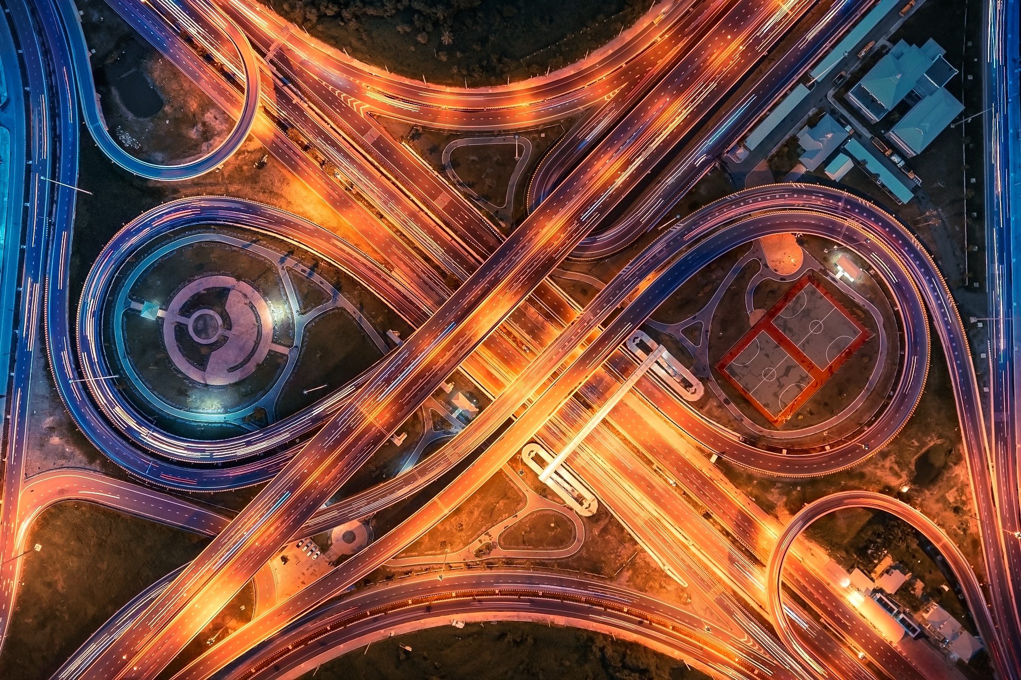 Free download wallpaper Night, Road, Highway, Aerial, Man Made on your PC desktop