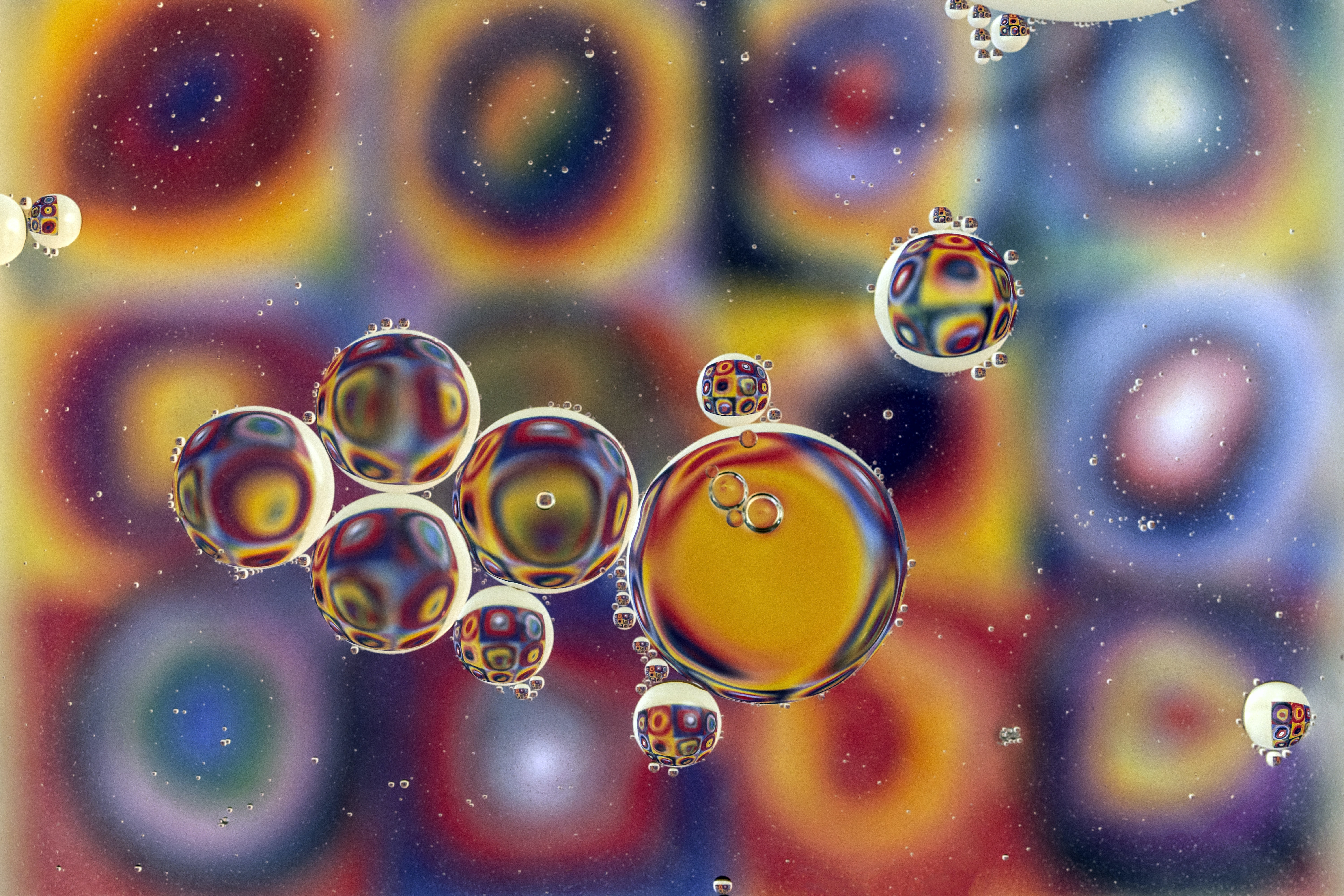 motley, abstract, multicolored, water, bubbles, blur, smooth Panoramic Wallpaper