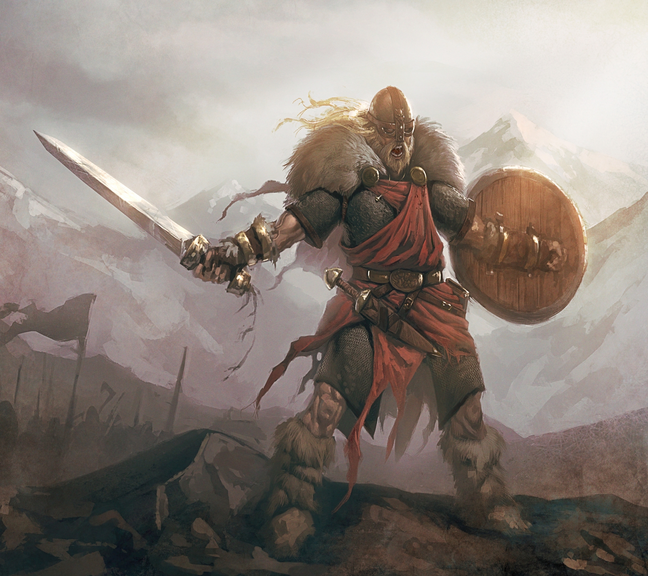 Free download wallpaper Fantasy, Shield, Sword, Viking on your PC desktop