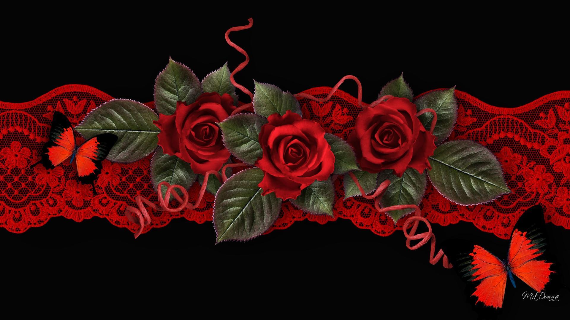 Free download wallpaper Rose, Butterfly, Artistic, Red Flower on your PC desktop