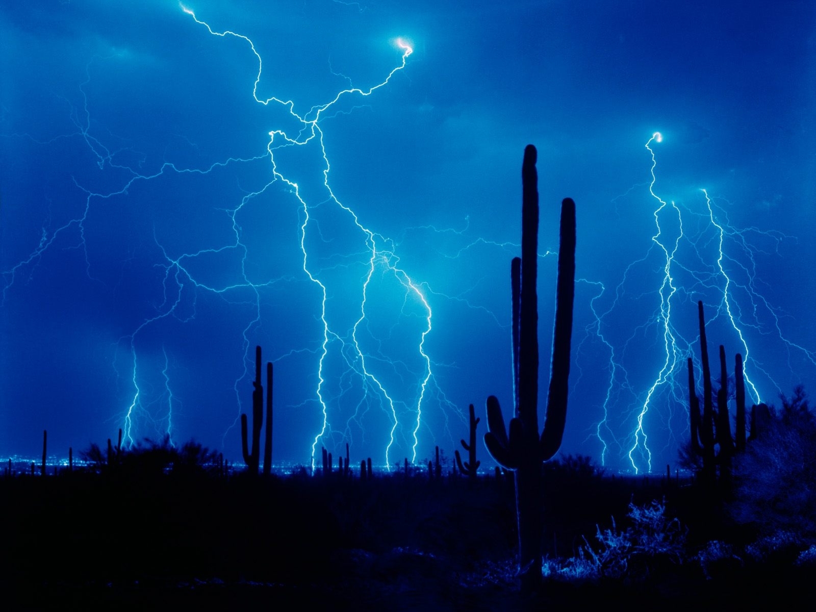 lightning, night, landscape, sky, blue HD wallpaper