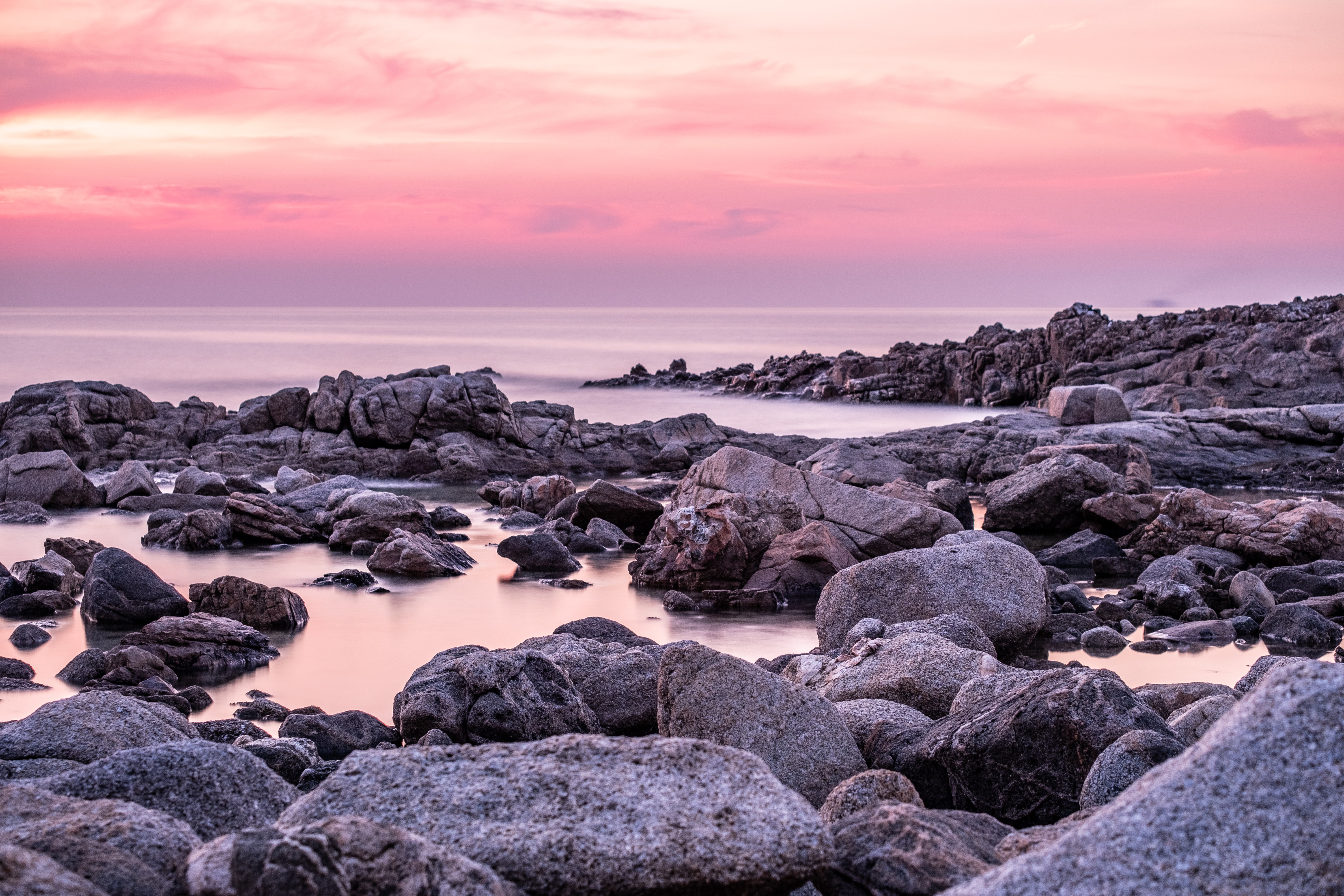 bank, nature, water, stones, twilight, rocks, shore, dusk HD wallpaper