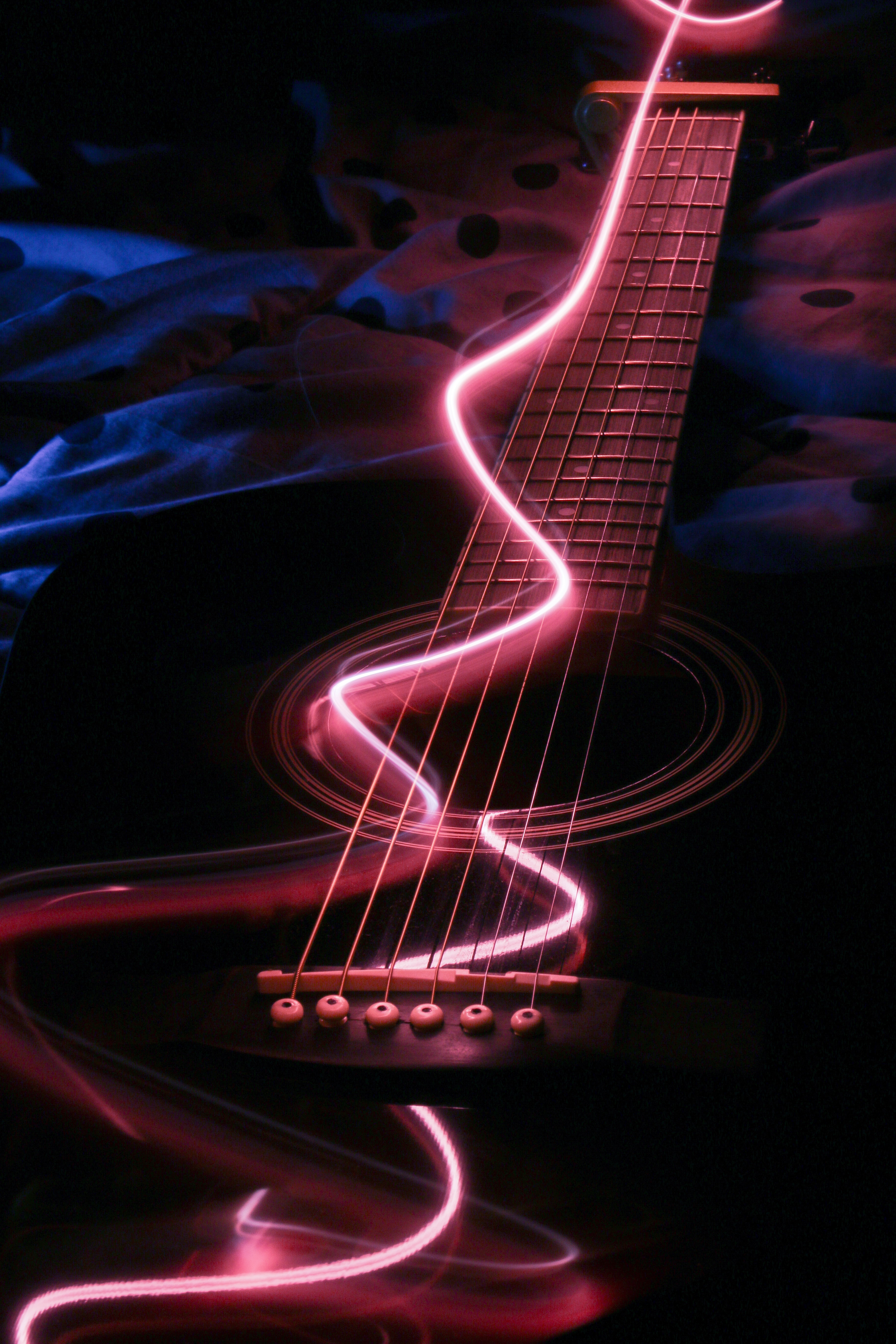 guitar, neon, backlight, music, illumination, musical instrument iphone wallpaper
