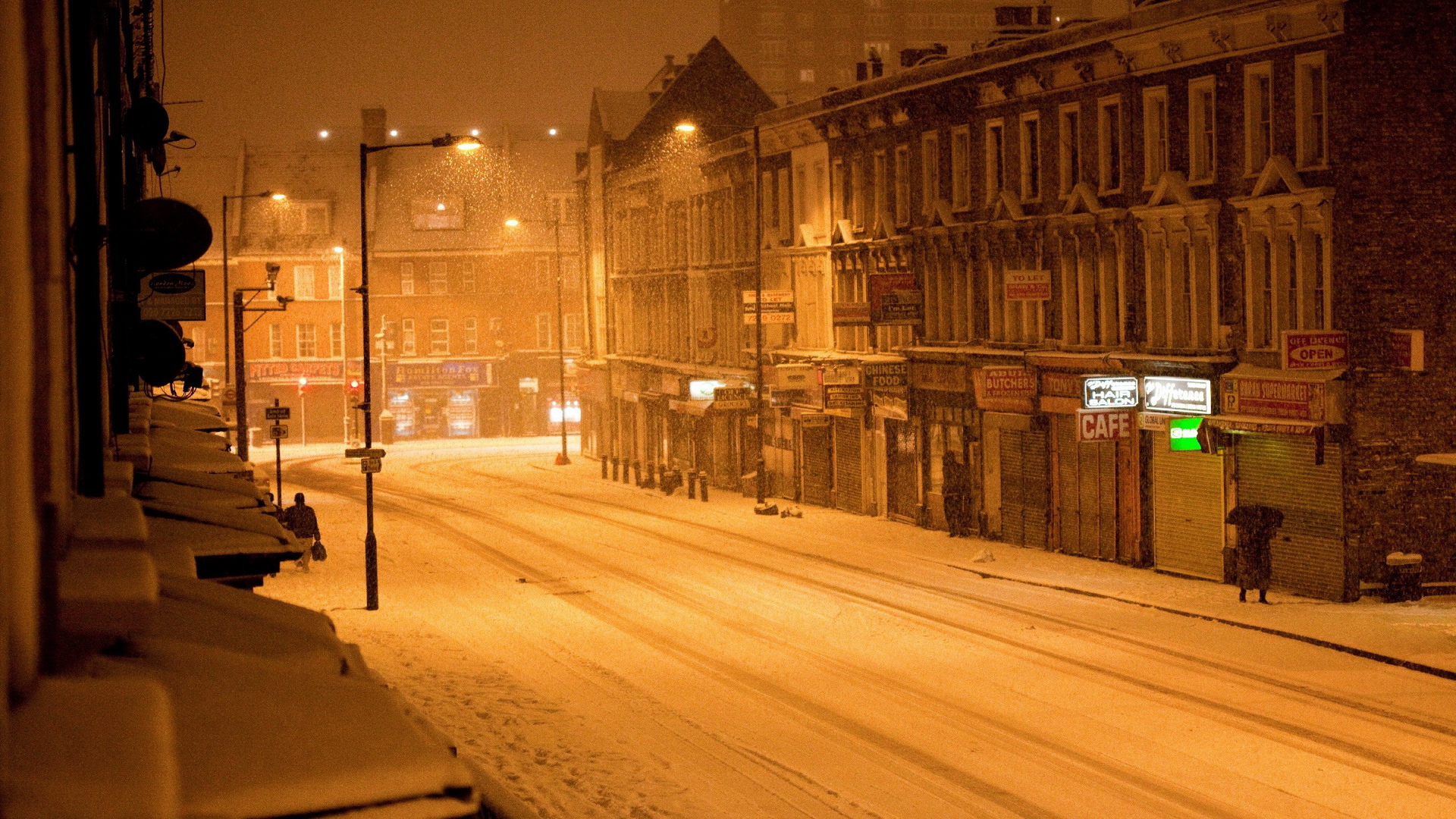 Download mobile wallpaper Winter, Night, City, Photography, Snowfall for free.