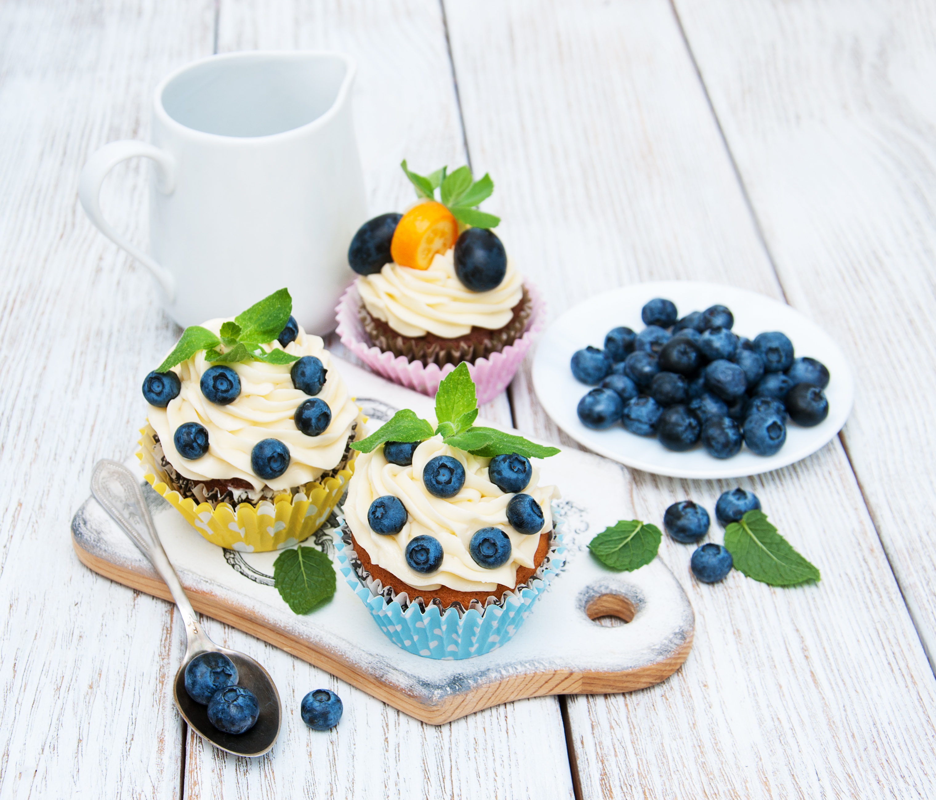 Download mobile wallpaper Food, Dessert, Blueberry, Cream, Berry, Fruit, Sweets, Cupcake for free.