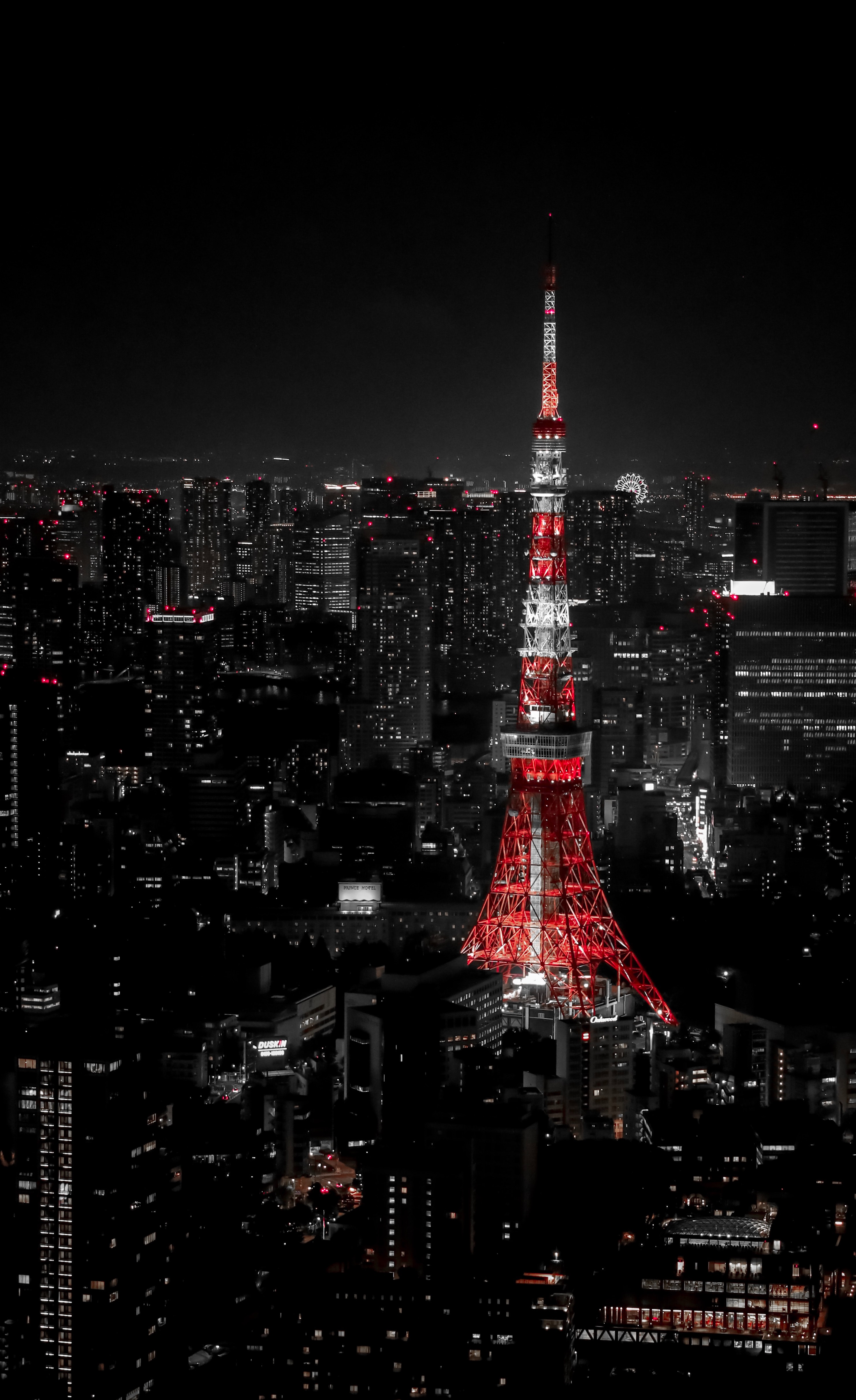 vertical wallpaper dark, night city, tower, cities, architecture, building, view from above