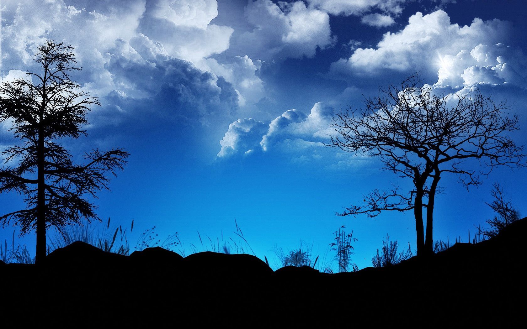 Free download wallpaper Trees, Sky, Clouds, Outlines, Nature, Night on your PC desktop