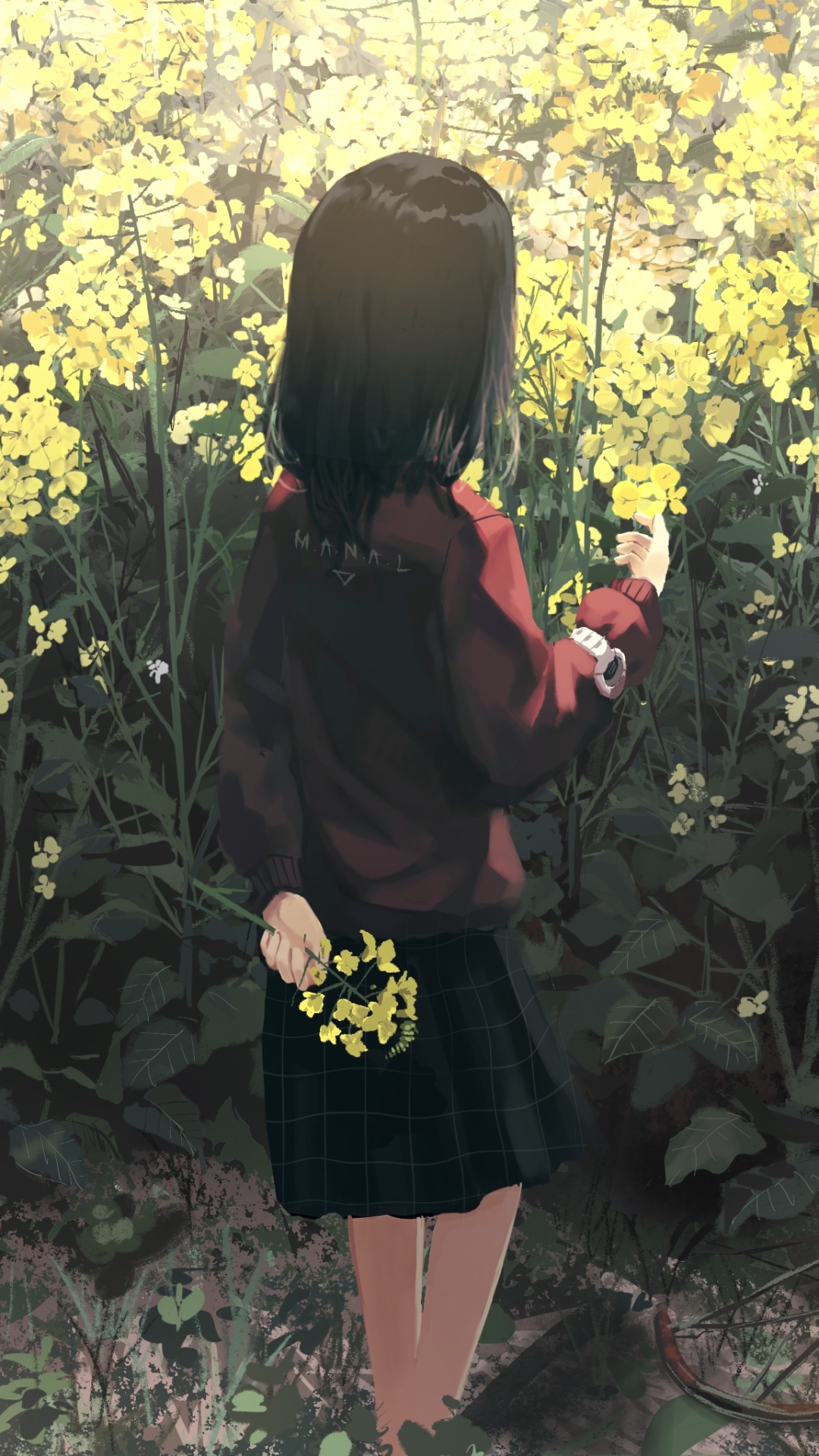 Download mobile wallpaper Anime, Flower, Watch, Yellow Flower, Original, Black Hair, Short Hair for free.
