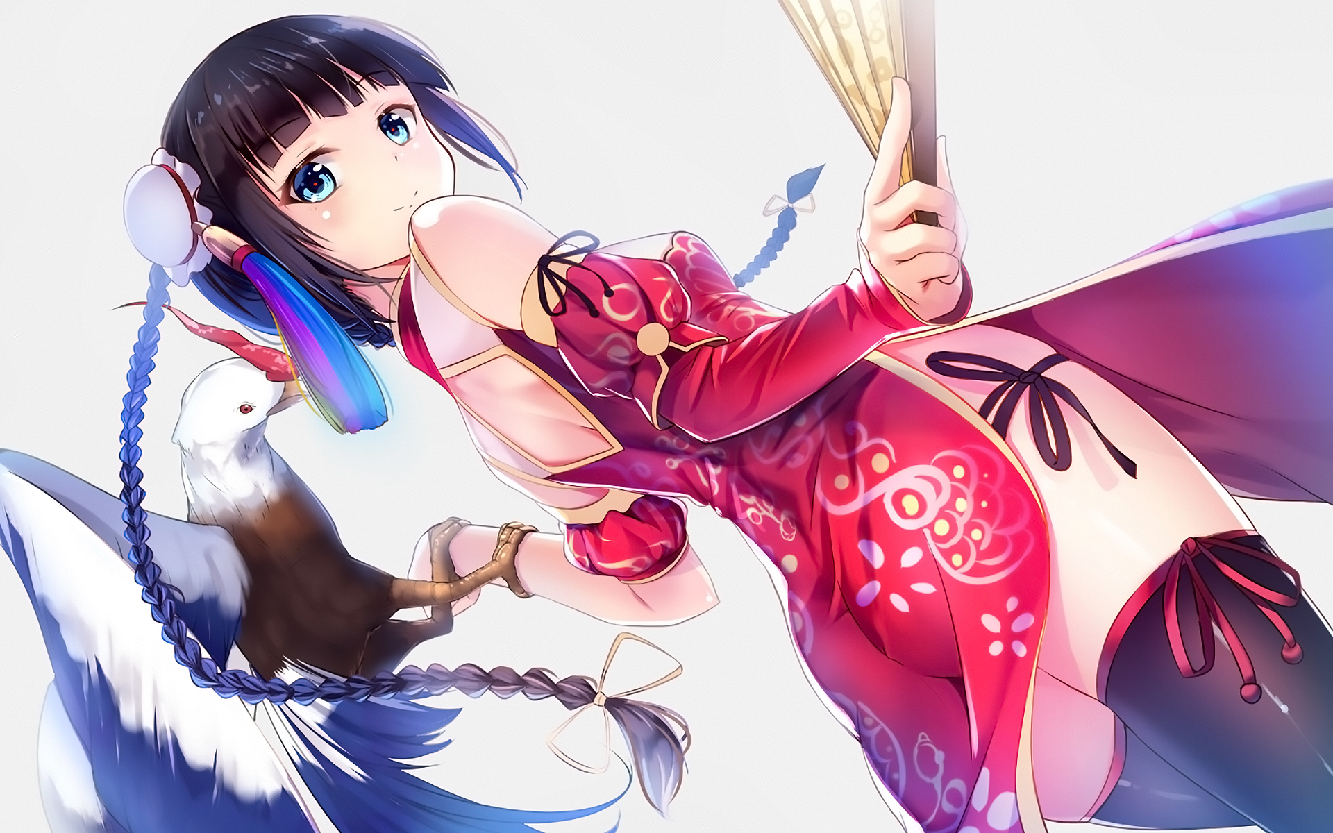 Free download wallpaper Anime, Eagle, Blue Eyes, Original, Black Hair, Thigh Highs, Japanese Clothes on your PC desktop