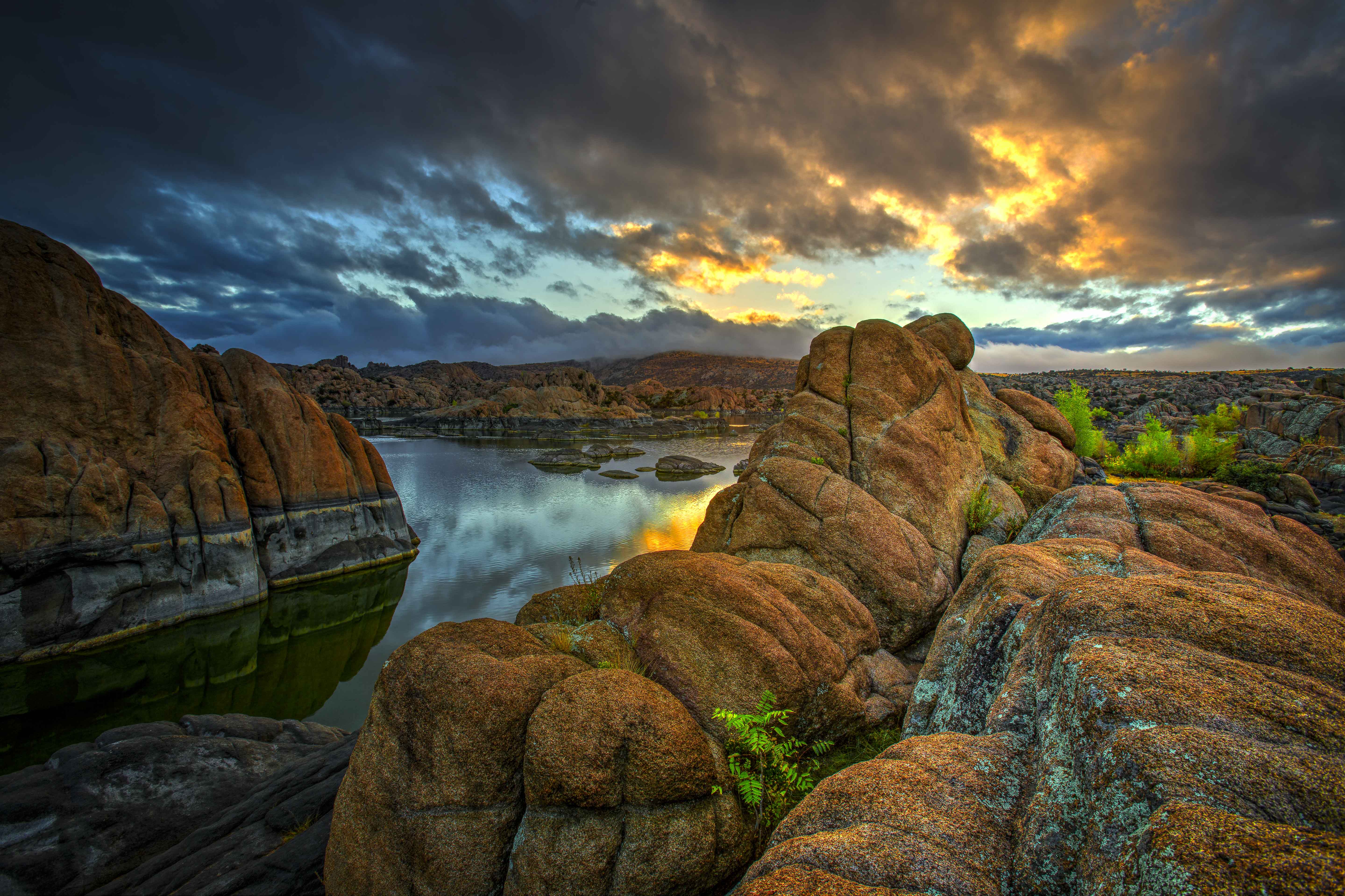 Free download wallpaper Rivers, Sunset, Stones, Sky, Mountains, Rocks, Nature on your PC desktop