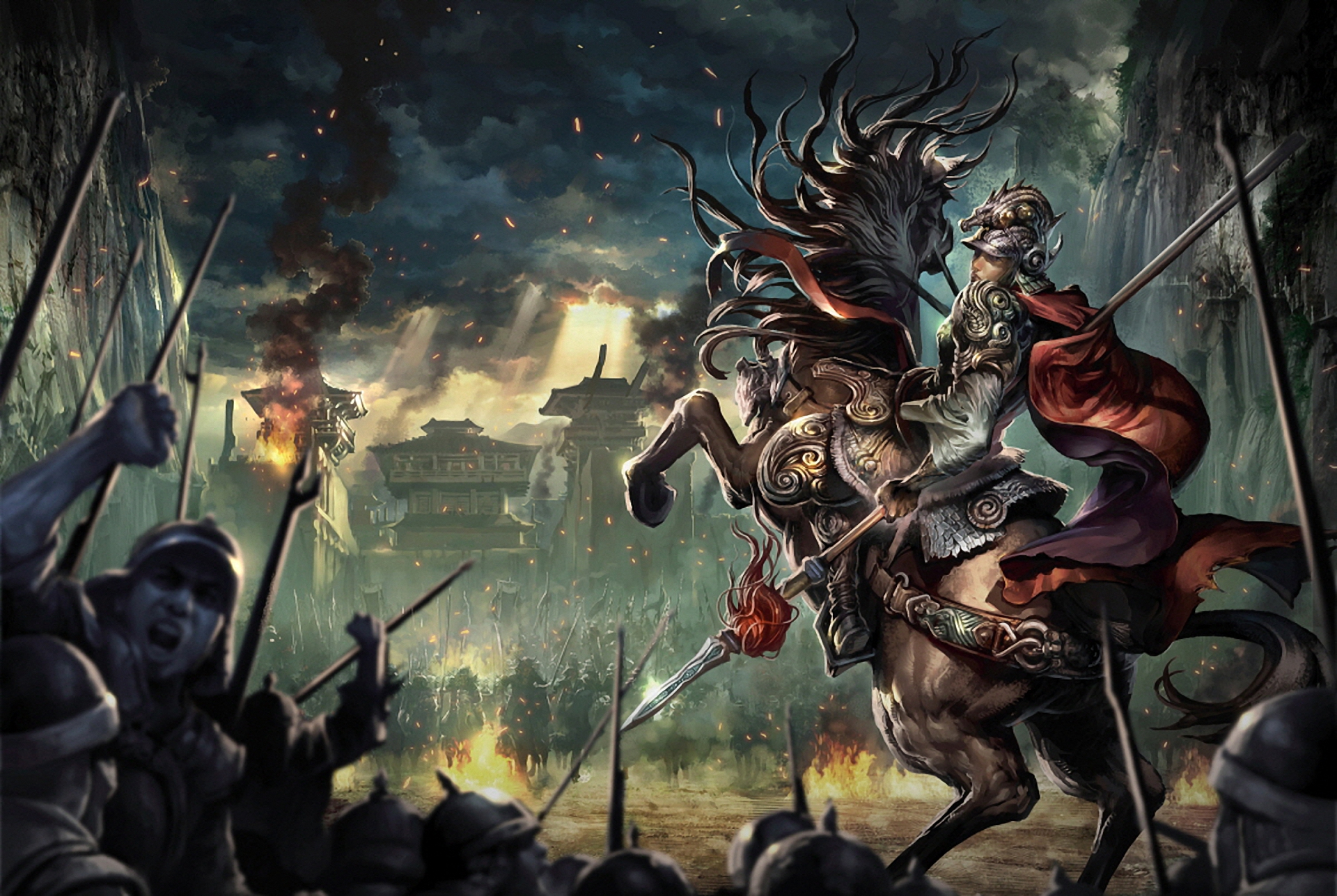 Laden Sie das Fantasie, Krieger, Samurai, Schlacht, Schloss-Bild kostenlos auf Ihren PC-Desktop herunter