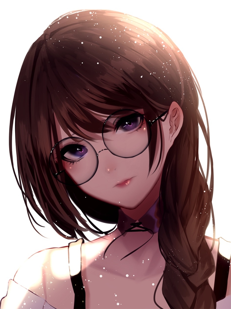 Download mobile wallpaper Anime, Glasses, Original, Braid, Long Hair, Brown Hair, Purple Eyes for free.