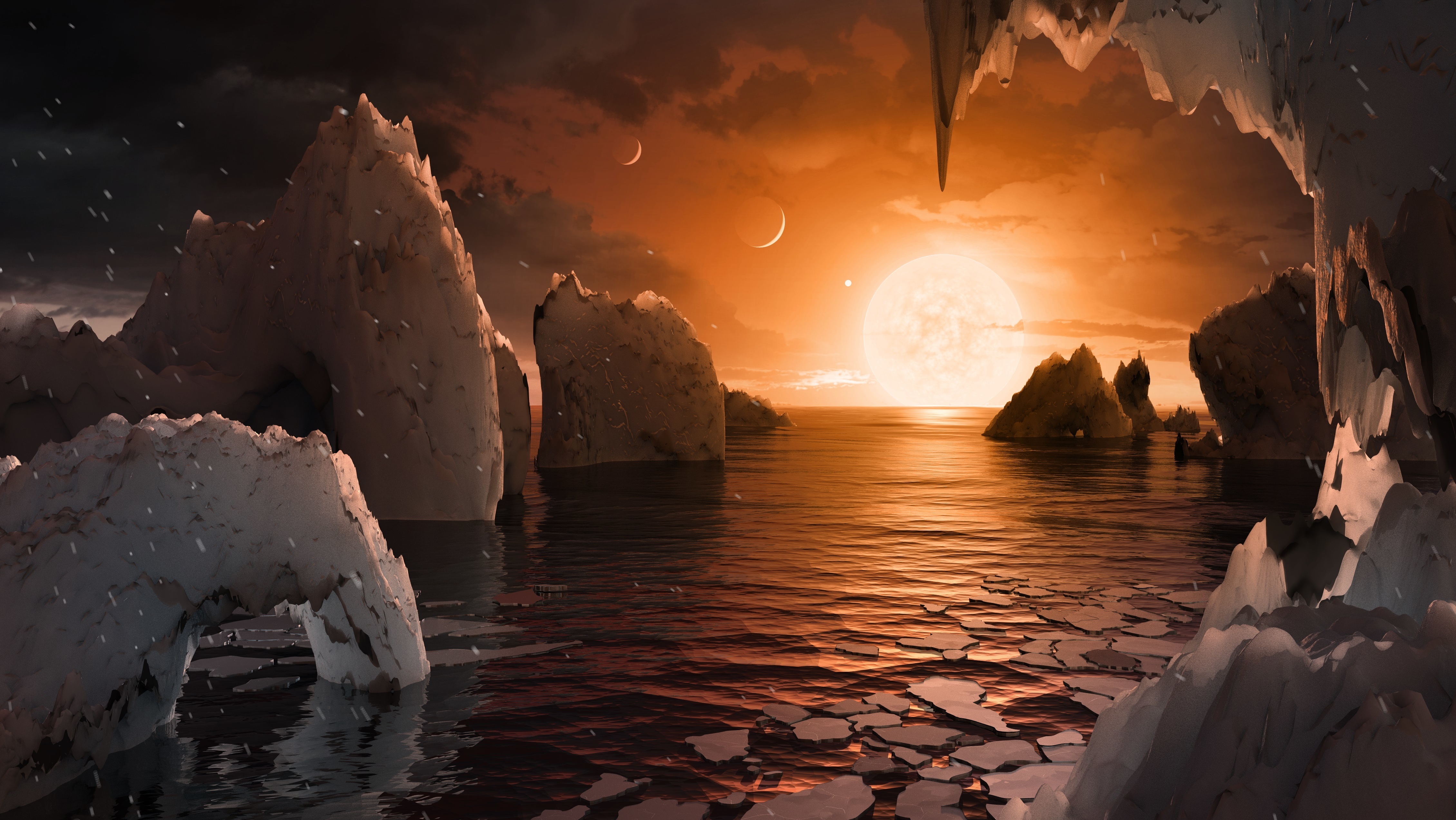 Laden Sie das Landschaft, Eis, See, Planet, Science Fiction-Bild kostenlos auf Ihren PC-Desktop herunter