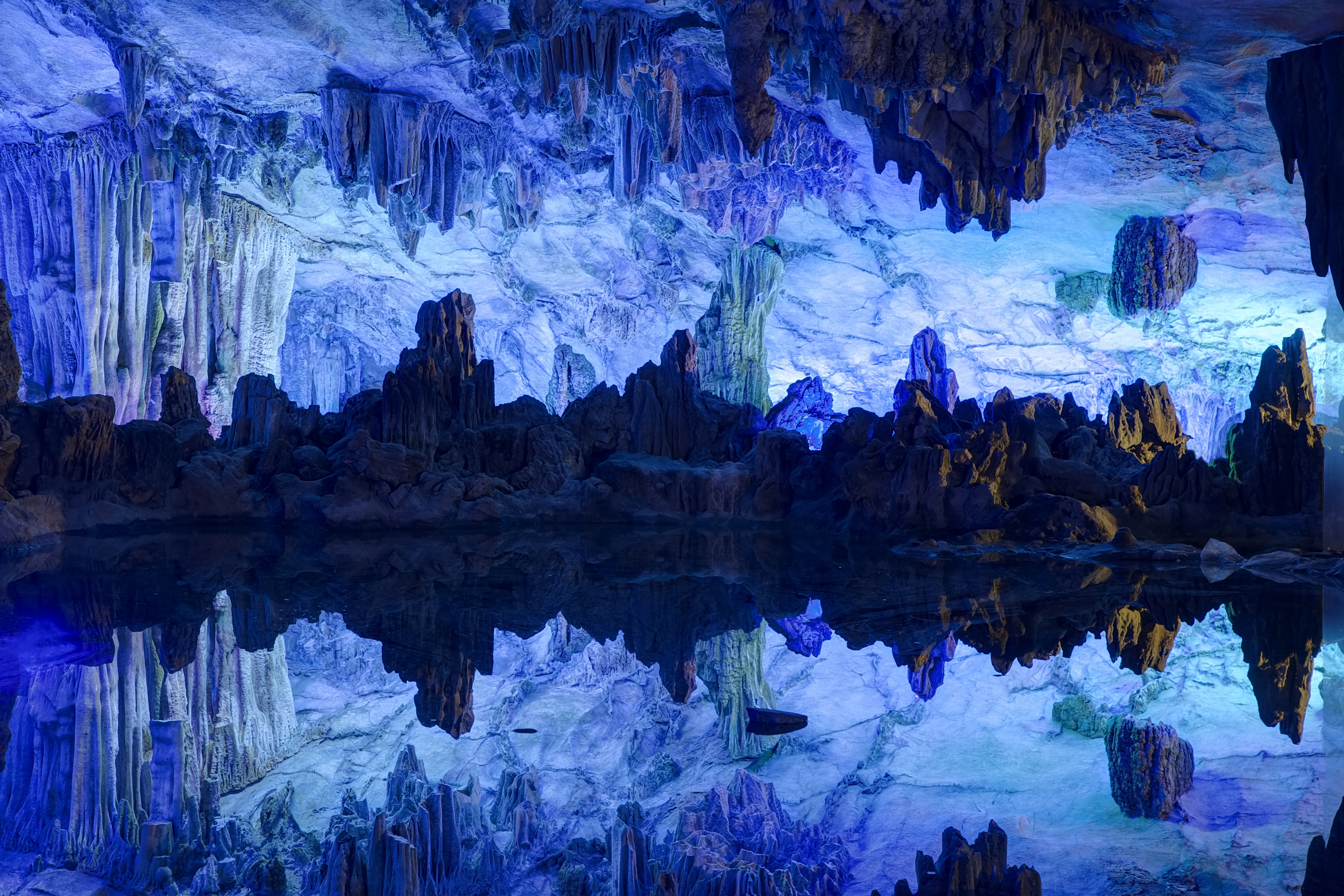 earth, reed flute cave, china, guanxi zhuang, caves