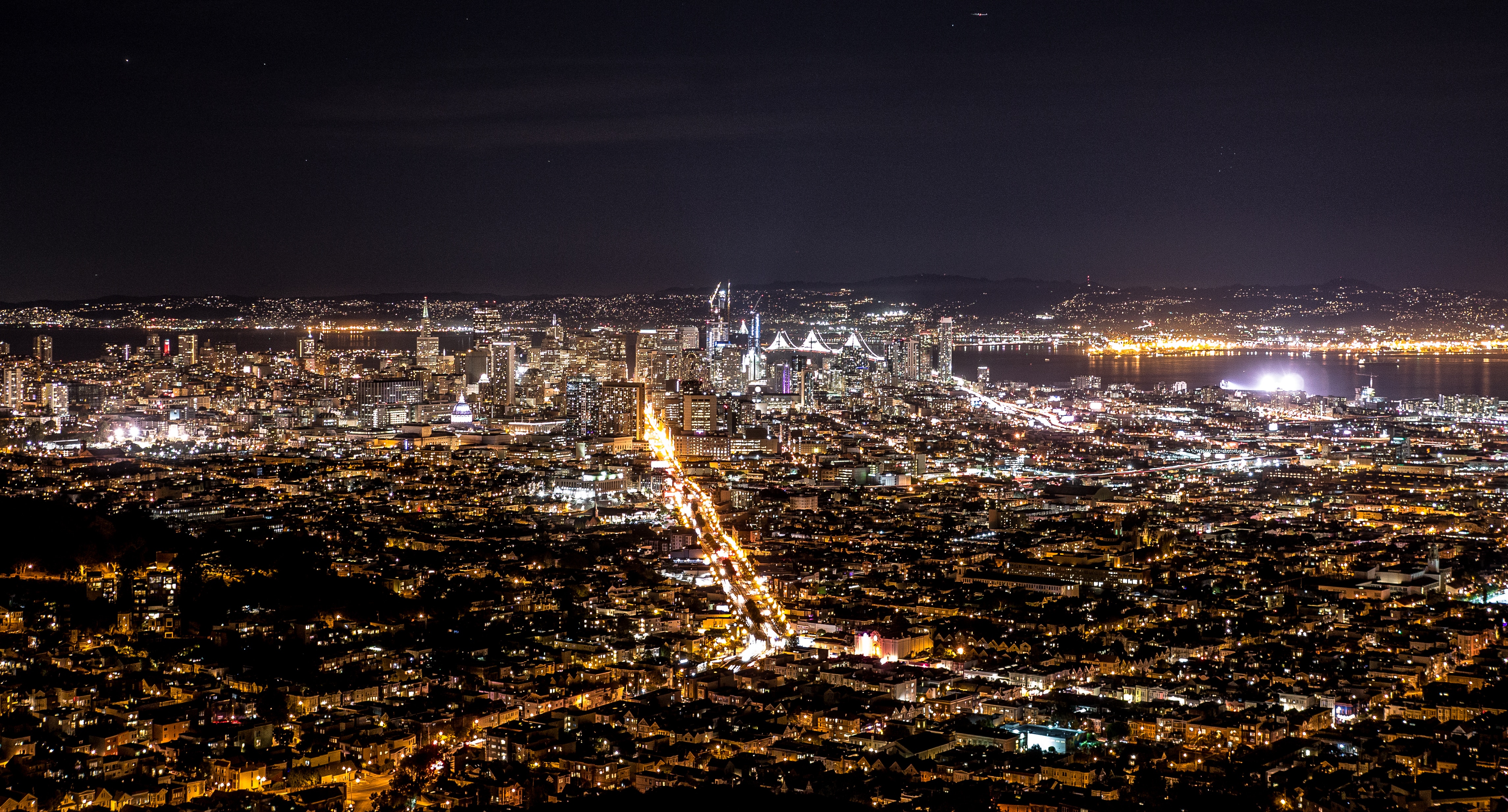 city lights, cities, view from above, night city