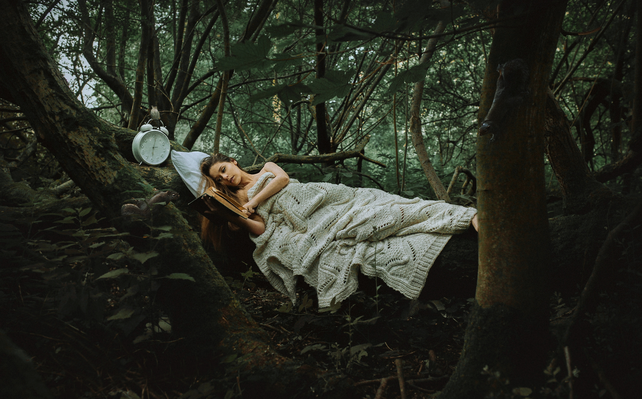 women, mood, forest, hammock, sleeping, tree