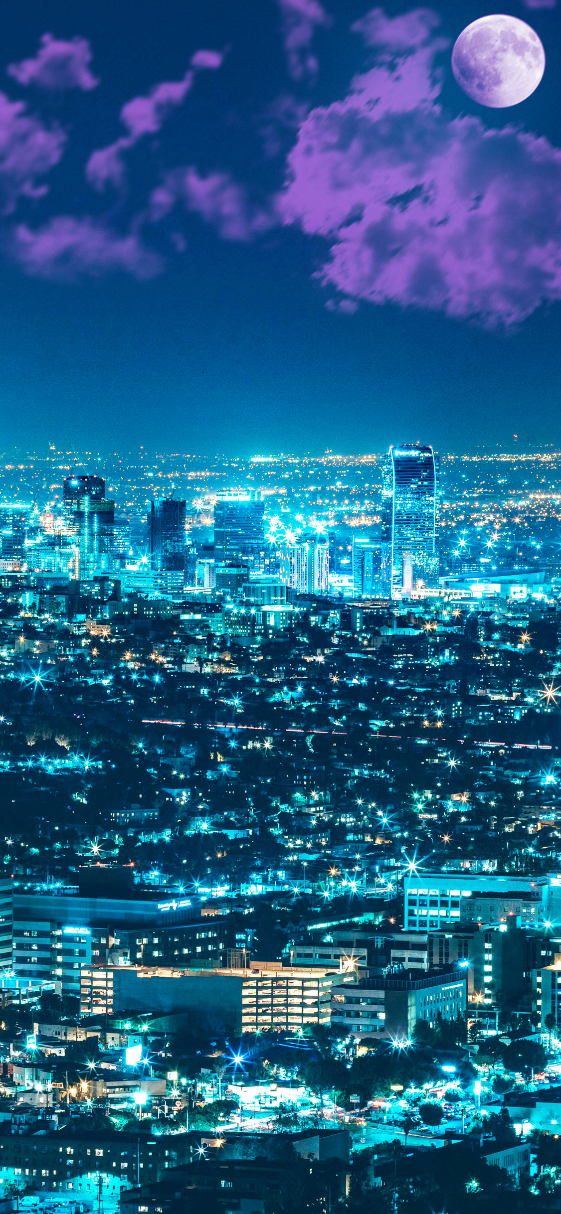 Download mobile wallpaper Cities, Sky, Night, Moon, City, Light, Cloud, Los Angeles, Man Made for free.