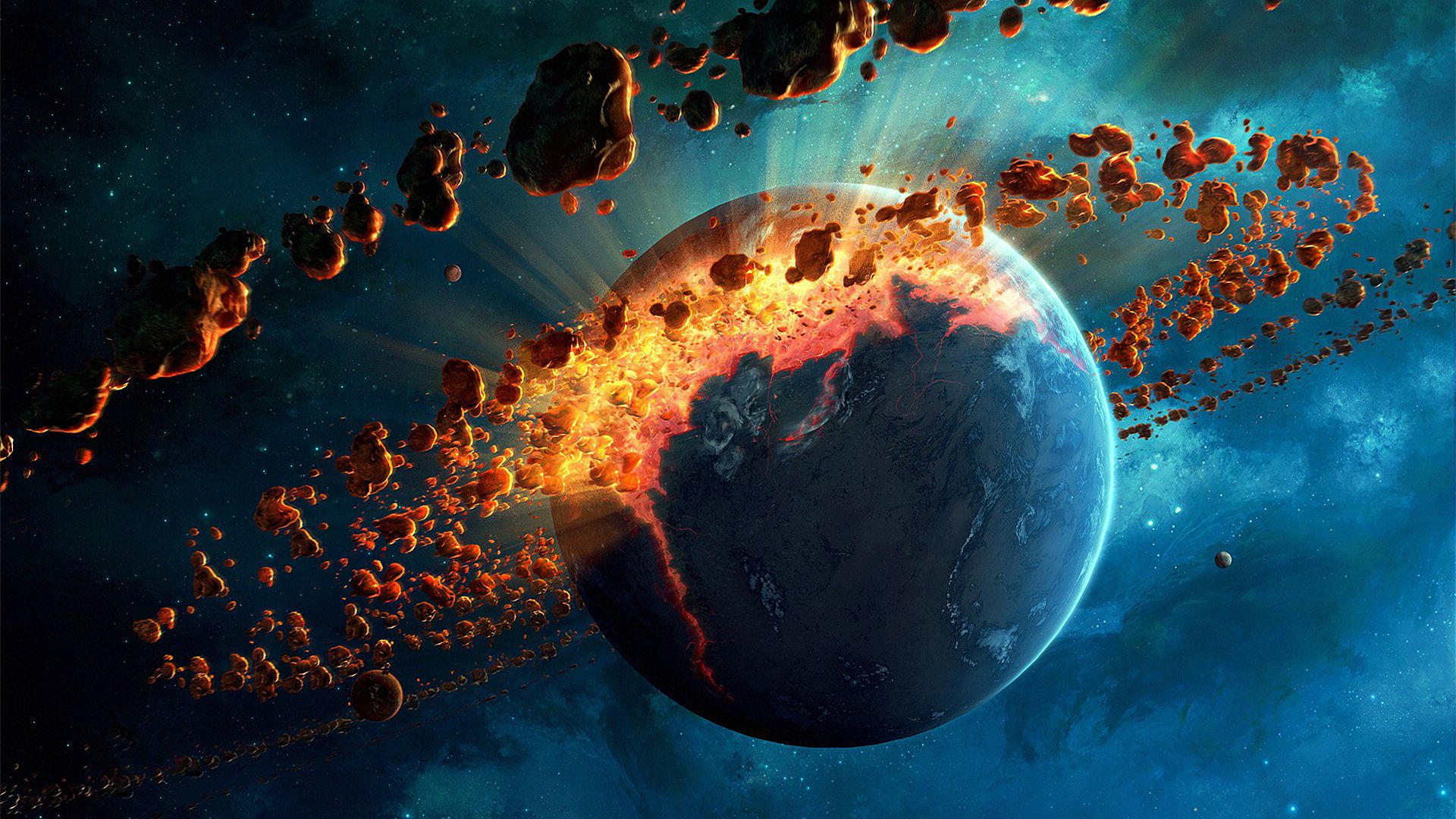 Handy-Wallpaper Planet, Explosion, Science Fiction, Asteroid, Weltraum kostenlos herunterladen.