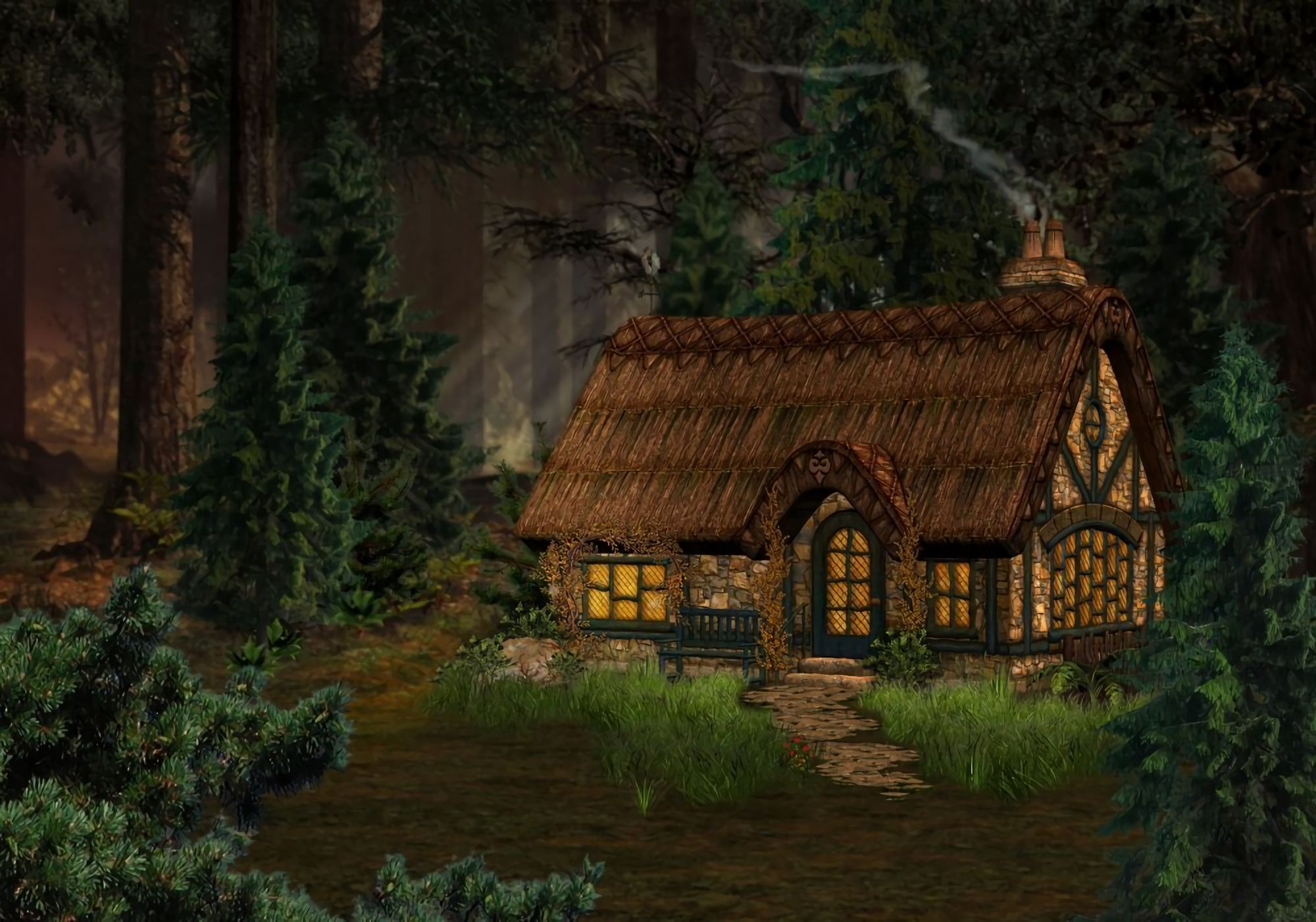 Laden Sie das Fantasie, Wald, Baum, Haus-Bild kostenlos auf Ihren PC-Desktop herunter