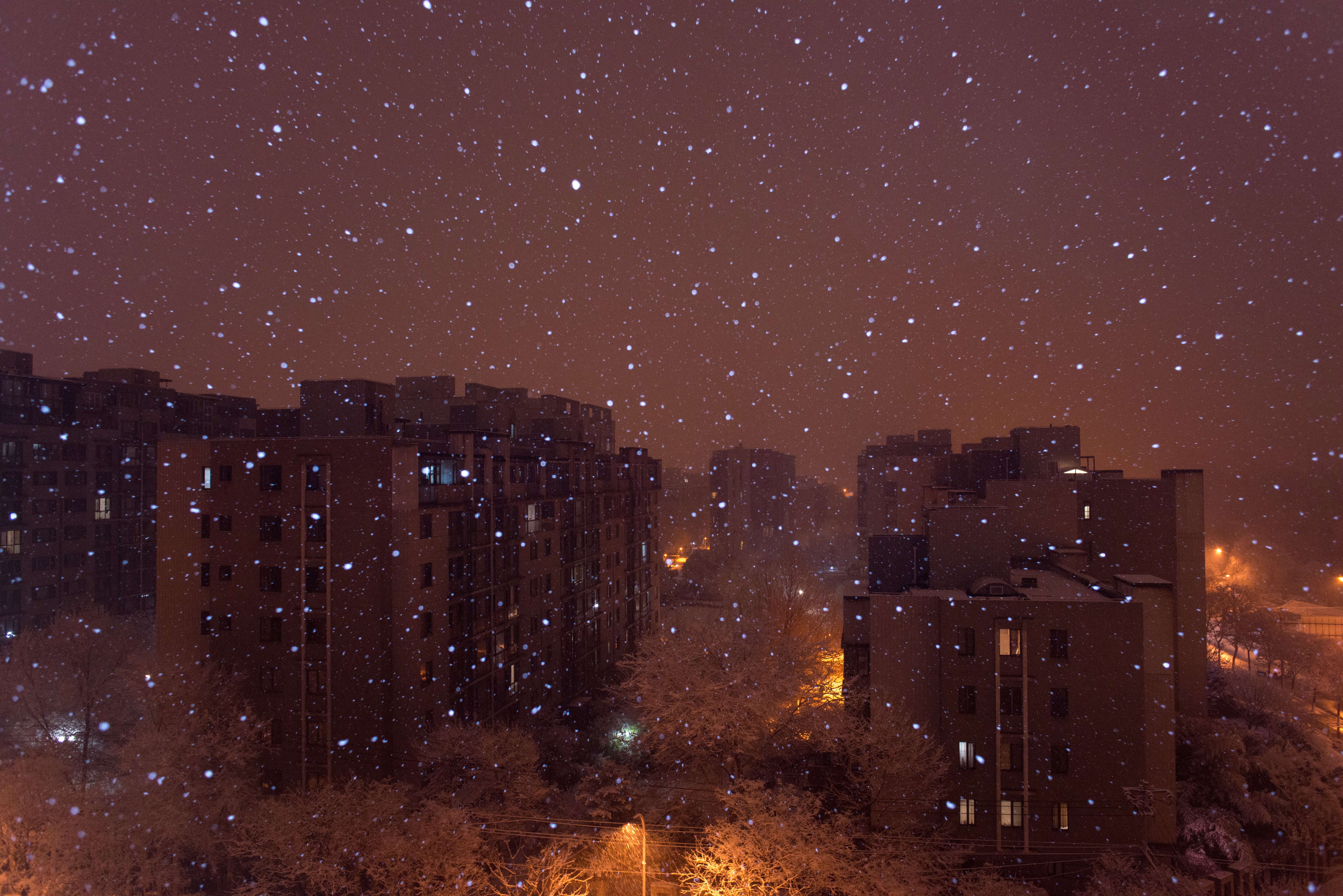 Download mobile wallpaper City, Building, Cities, Snow, View From Above, Winter for free.