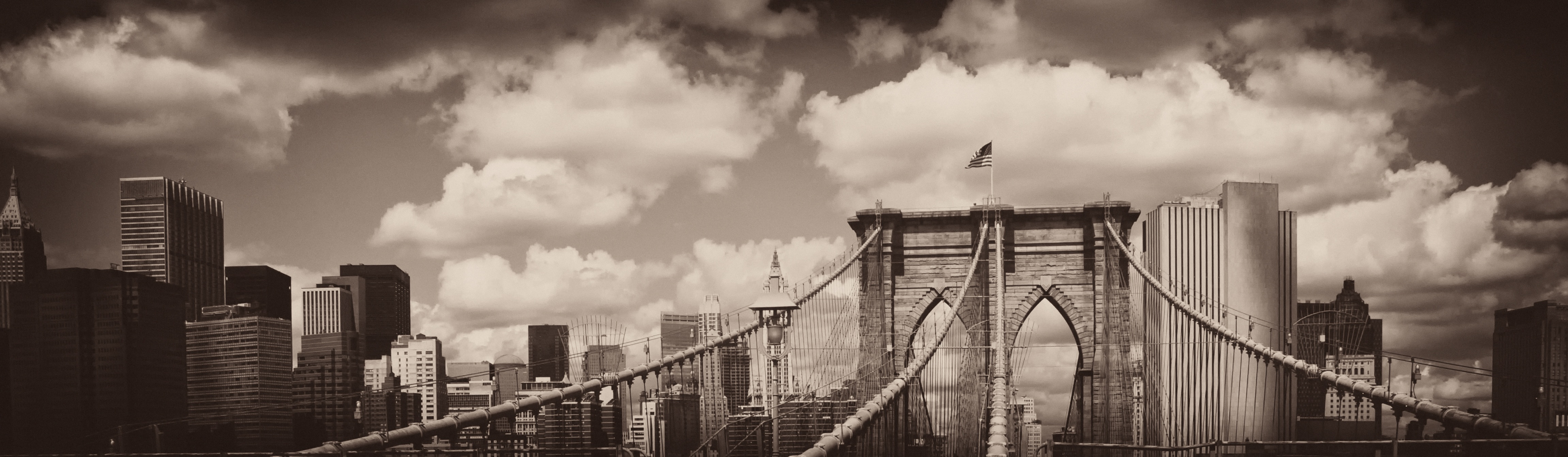 Téléchargez des papiers peints mobile Villes, Pont, New York, Manhattan, Sépia, Pont De Brooklyn, Construction Humaine gratuitement.