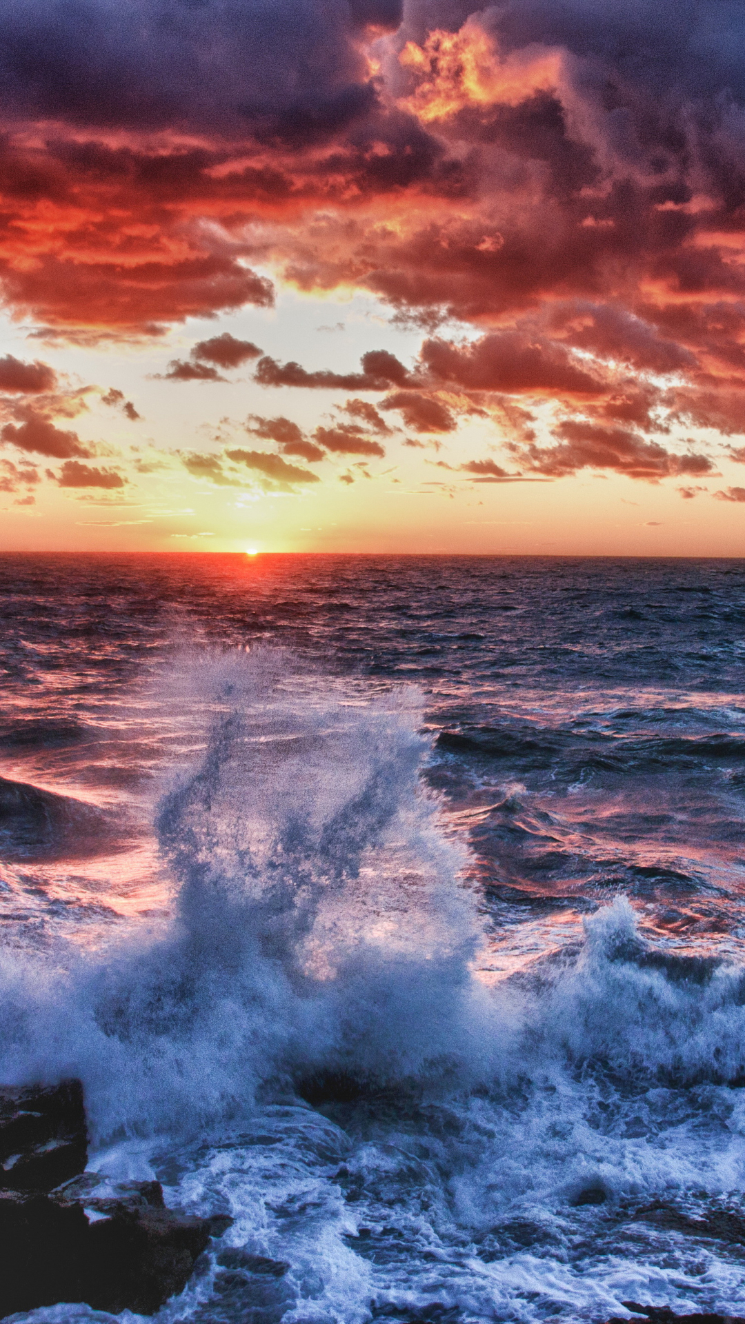 Download mobile wallpaper Sunset, Ocean, Earth, Colors, Wave, Scenic for free.
