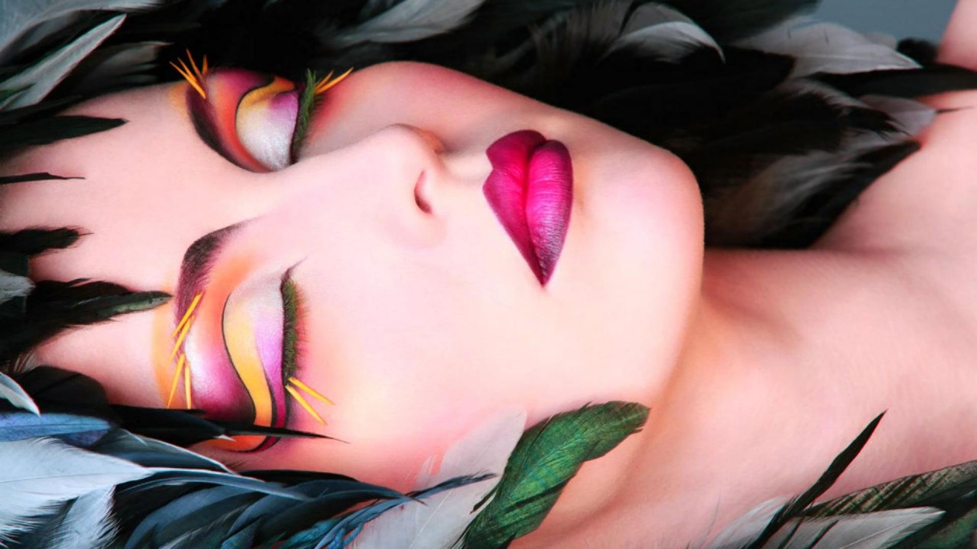 Download mobile wallpaper Face, Sleeping, Women, Makeup, Lipstick, Lying Down for free.