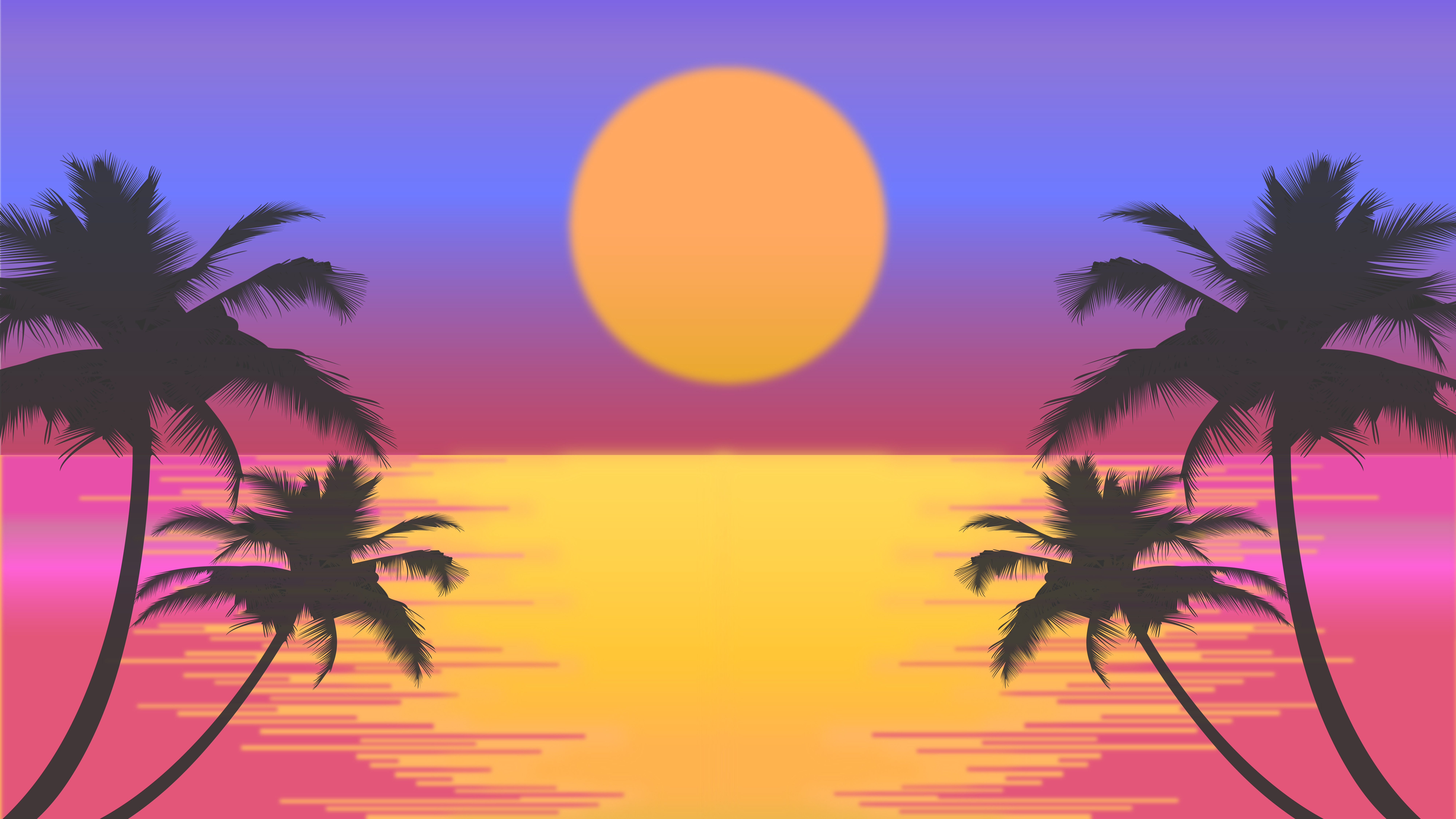 artistic, retro, palm tree, sun